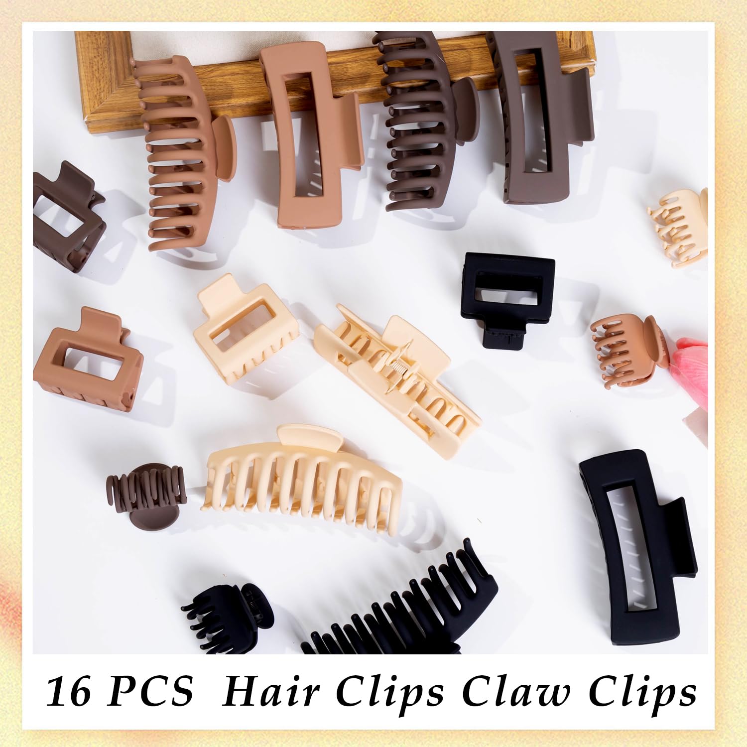 16 PCS Large Hair Clips,Claw Clips,FDBJulyy Hair Clips for Women & Girls,4 Styles 4 Colors 16 Pack Strong Hold Matte Claw Hair Clips for Women Thick Hair & Thin Hair, 90's Vintage Claw Clips