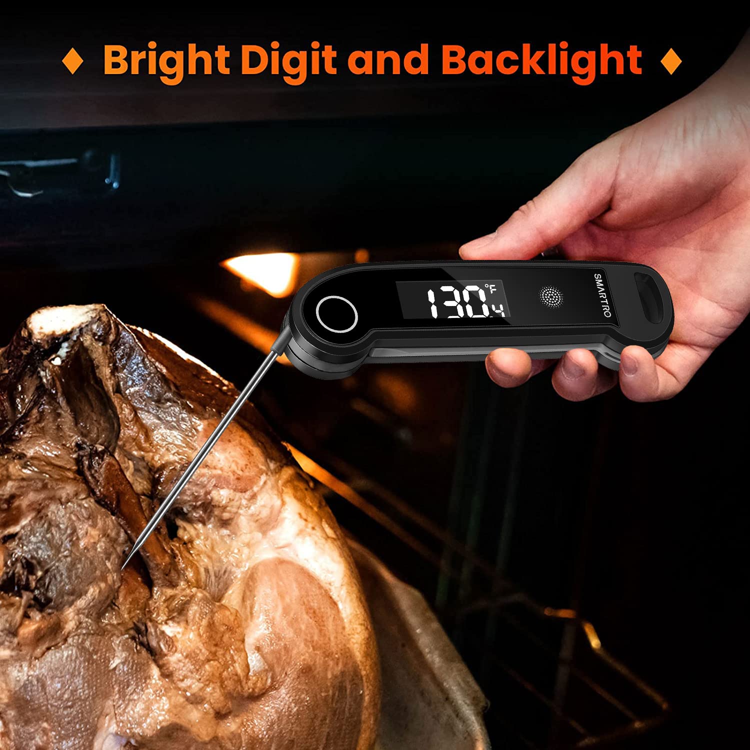 SMARTRO ST49 Digital Thermocouple Instant-Read Meat Thermometer with Ambidextrous Backlit for Food, Grilling, BBQ, Kitchen Cooking, Oil Deep Frying and Candy