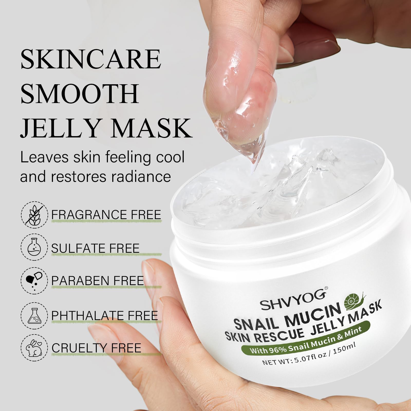 SHVYOG Snail Mucin Mask, Snail Rescue Jelly Face Mask, Snail Mask Hydrating Face Mask with 96% Snail Mucin & Mint Extract, Improving Skin for Blemishes and Dullness