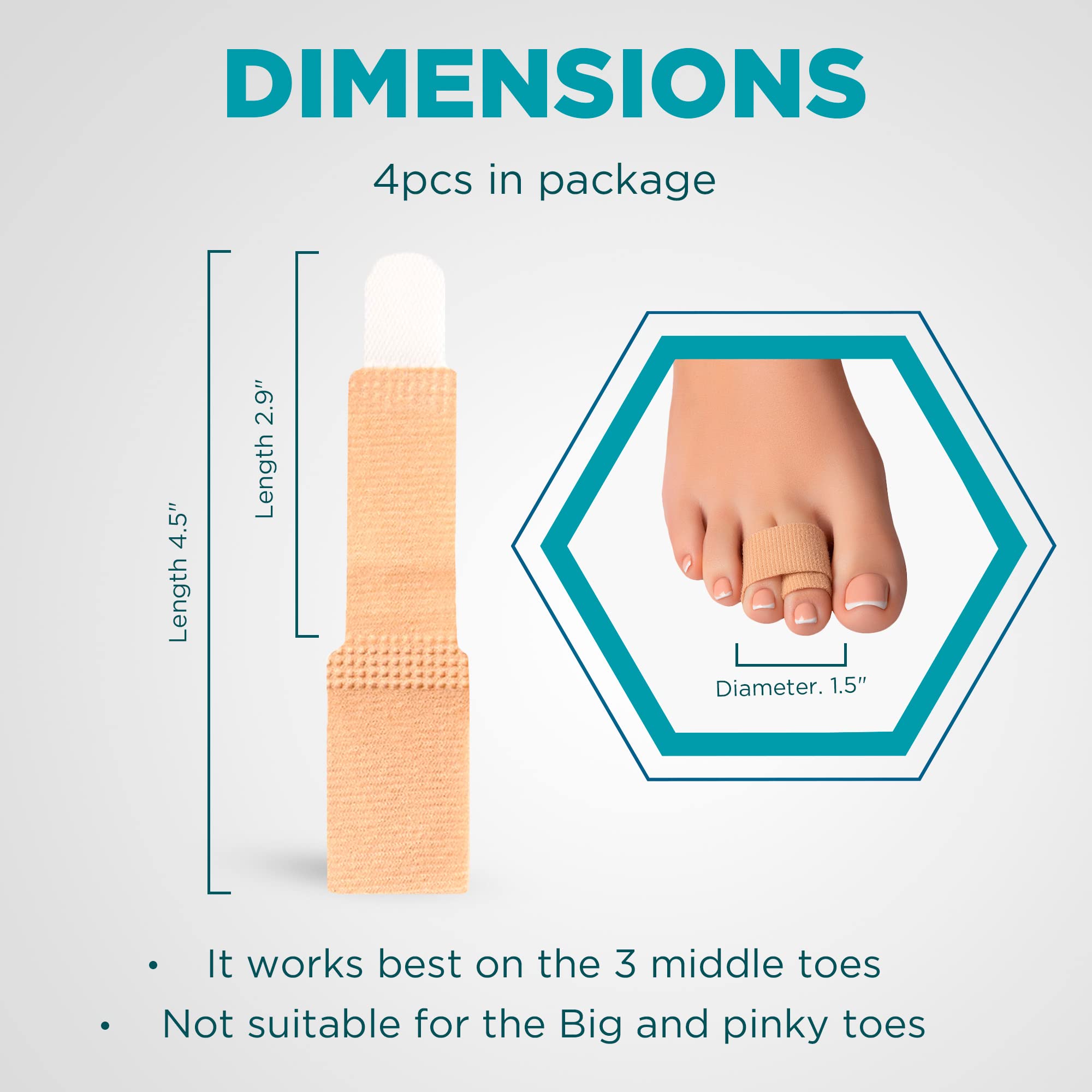 Homergy Hammer Toe corrector for Women and Men, 4 Pack, Reusable Fabric Buddy Wraps for Broken Toes, Hammertoe Corrector