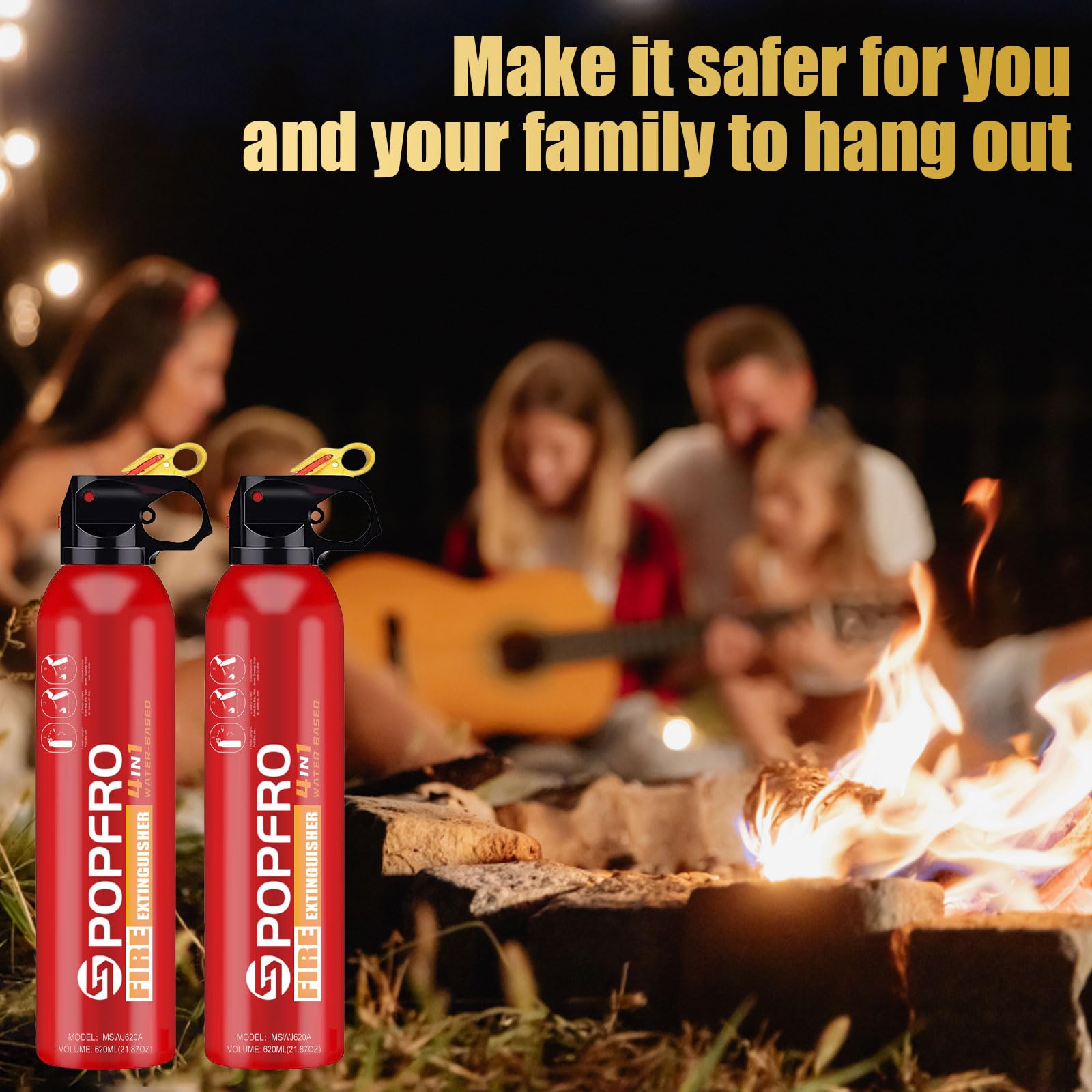 POPFRO Portable Fire Extinguisher | 4-in-1 Small Fire Extinguisher for Home, Garage, Kitchen, Car | For Electric, Textile and Grease Fires | Non-Toxic, Easy Clean | Wall Mount Incl (1PK)