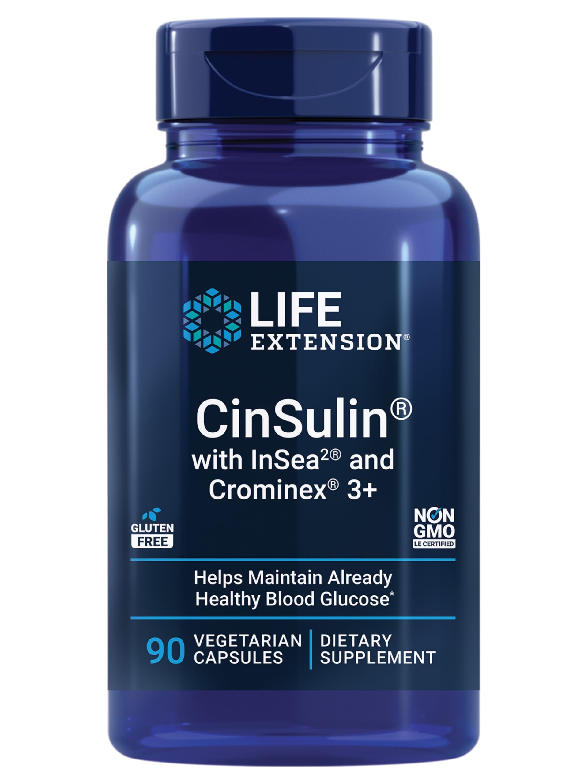 Life Extension CinSulin® with InSea2® and Crominex® 3+, shilajit, amla Fruit, Cinnamon, Brown Seaweed, Supports Healthy Metabolism and Satiety, Gluten-Free, Non-GMO, Vegetarian, 90 Capsules
