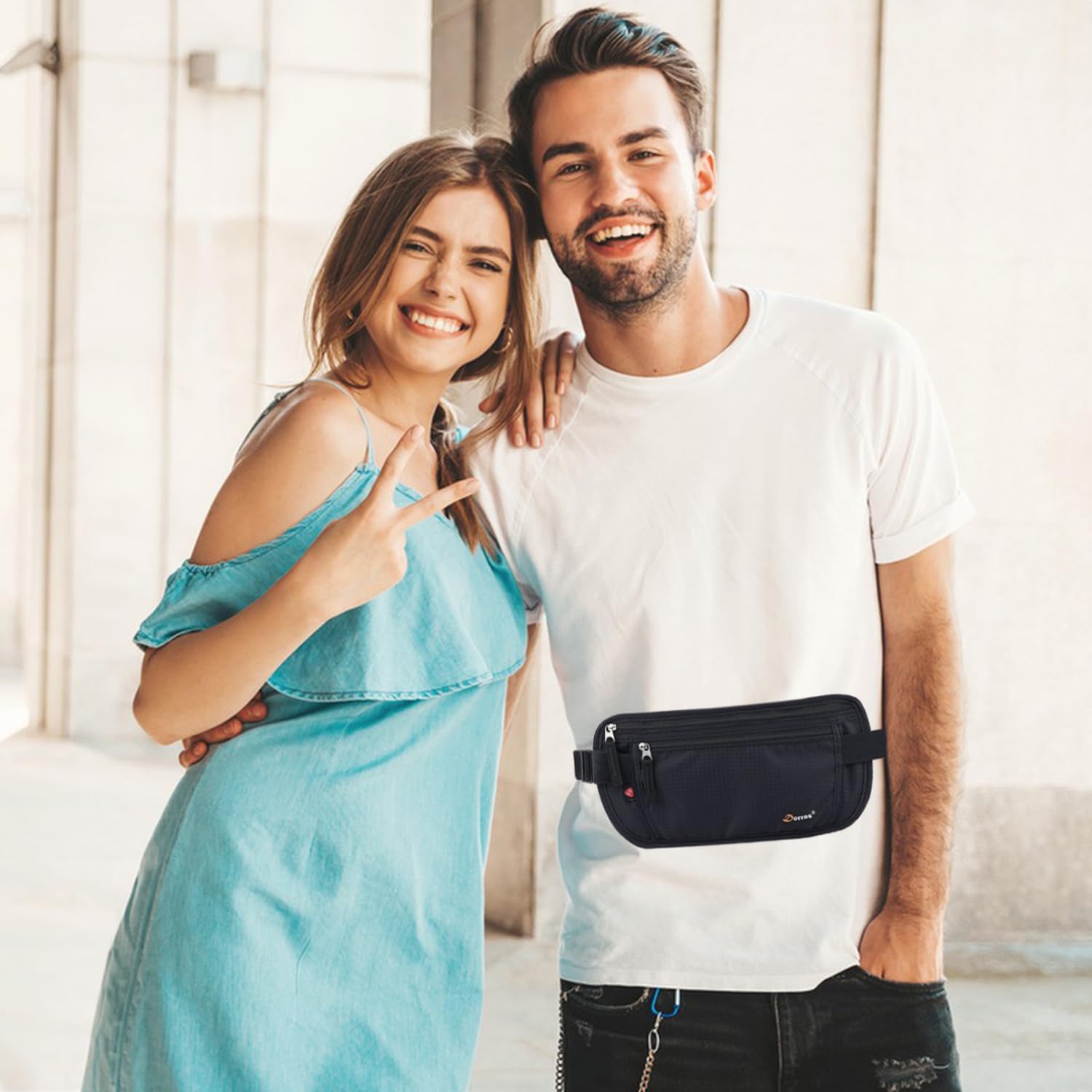 Money Belt - Passport Holder Security Hidden Slim Travel Wallet Fanny Pack with RFID Blocking