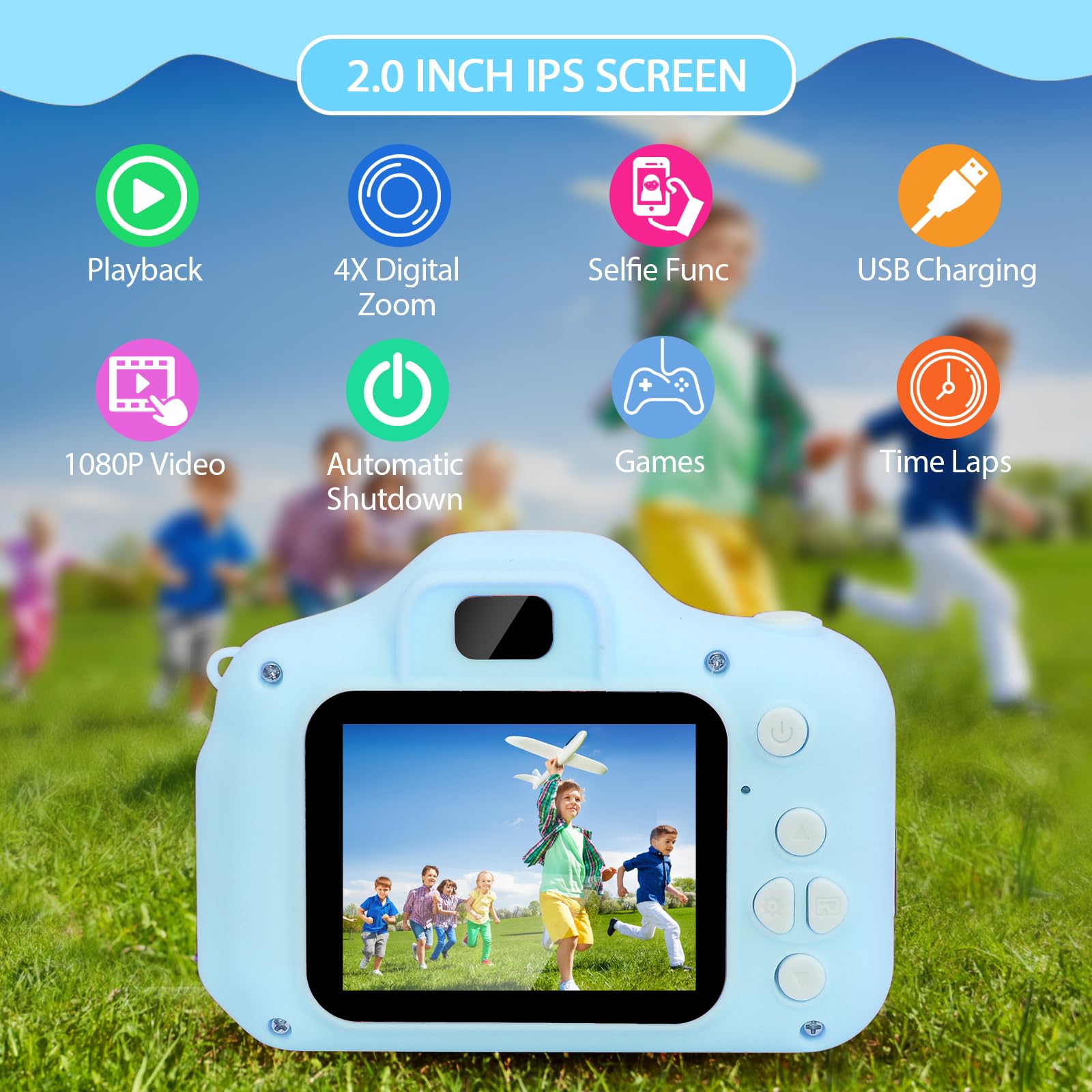 Lmgy Kids Camera - HD Autofocus, 13MP, 1080P Video, 2000 Photos, Fun Frames,Games for Girls, Toddlers - Birthday Gift, Kids Toys-Blue