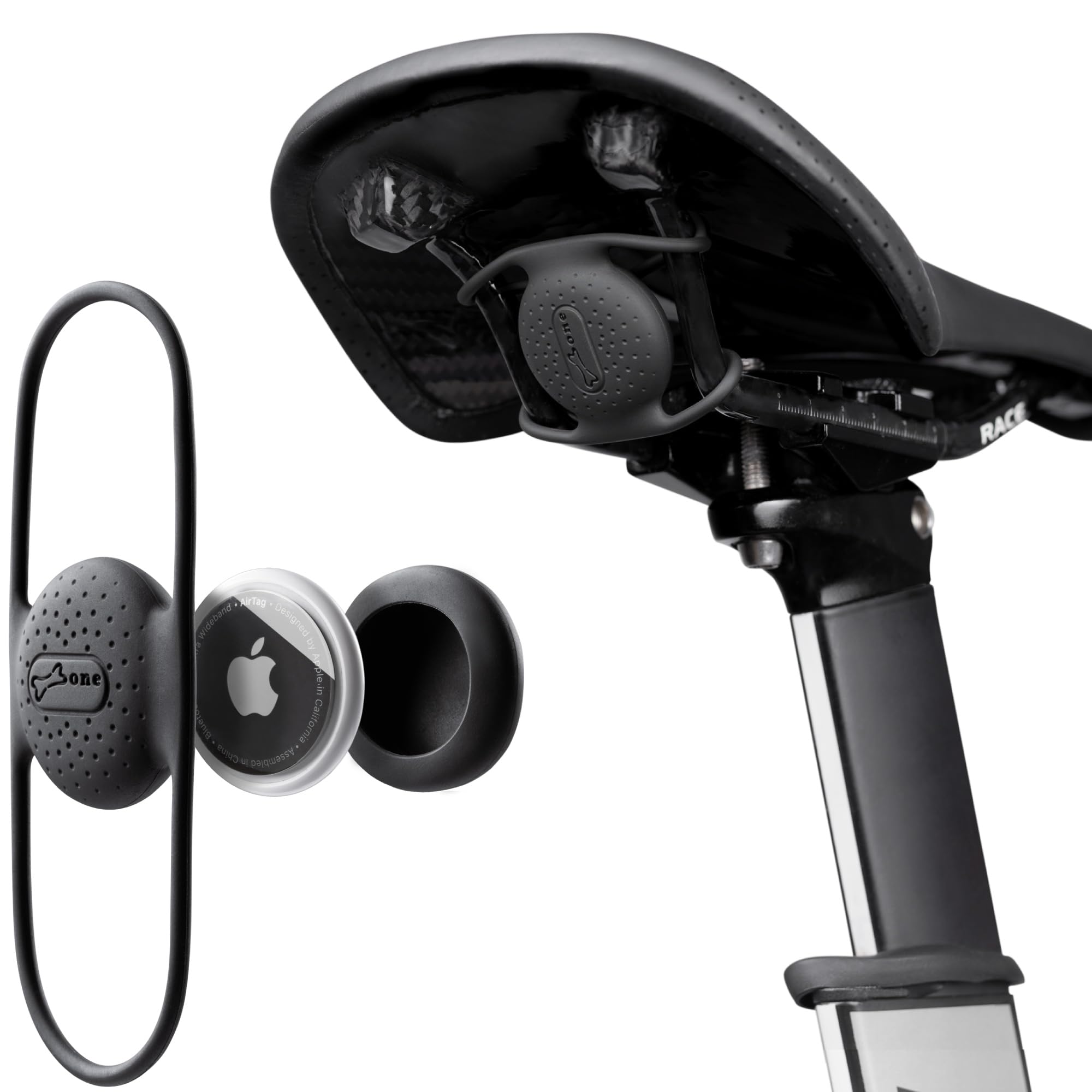 BONE Bike AirTag Strap, Hidden Bicycle GPS Tracker Case for Apple AirTag, Ultra-Lightweight Scratch-Free & Waterproof Silicone Holder, Anti-Theft Seatpost Mount for Mountain Bikes & Scooters