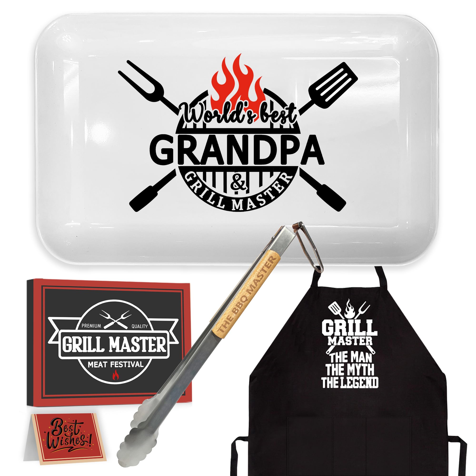 Christmas Grandpa Gifts, Grandpa Grill Platter Gift BBQ Grilling Serving Tray Plate Dishes and Tong, Grandpa Birthday Gift from Grandkids for Salad Dessert Charcuterie Outdoor Indoor Cooking Party