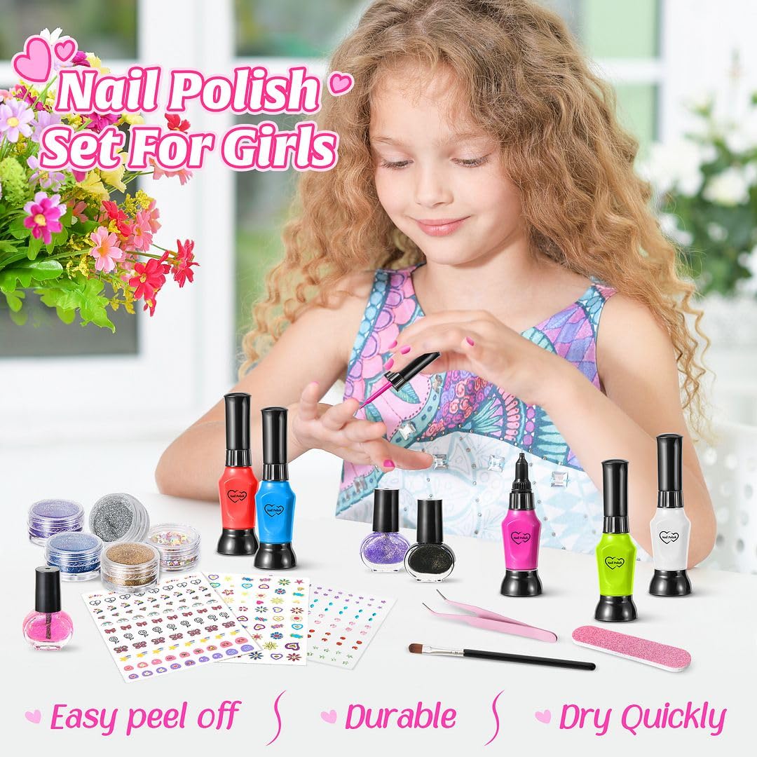 Shemira Nail Art Kit for Girls, Nail Polish Kit for Kids Ages 7-12 Years Old, Ideal Birthday Gift for Girls 7 8 9 10 11 12 Years Old, Nail Polish GIft Set for Teens