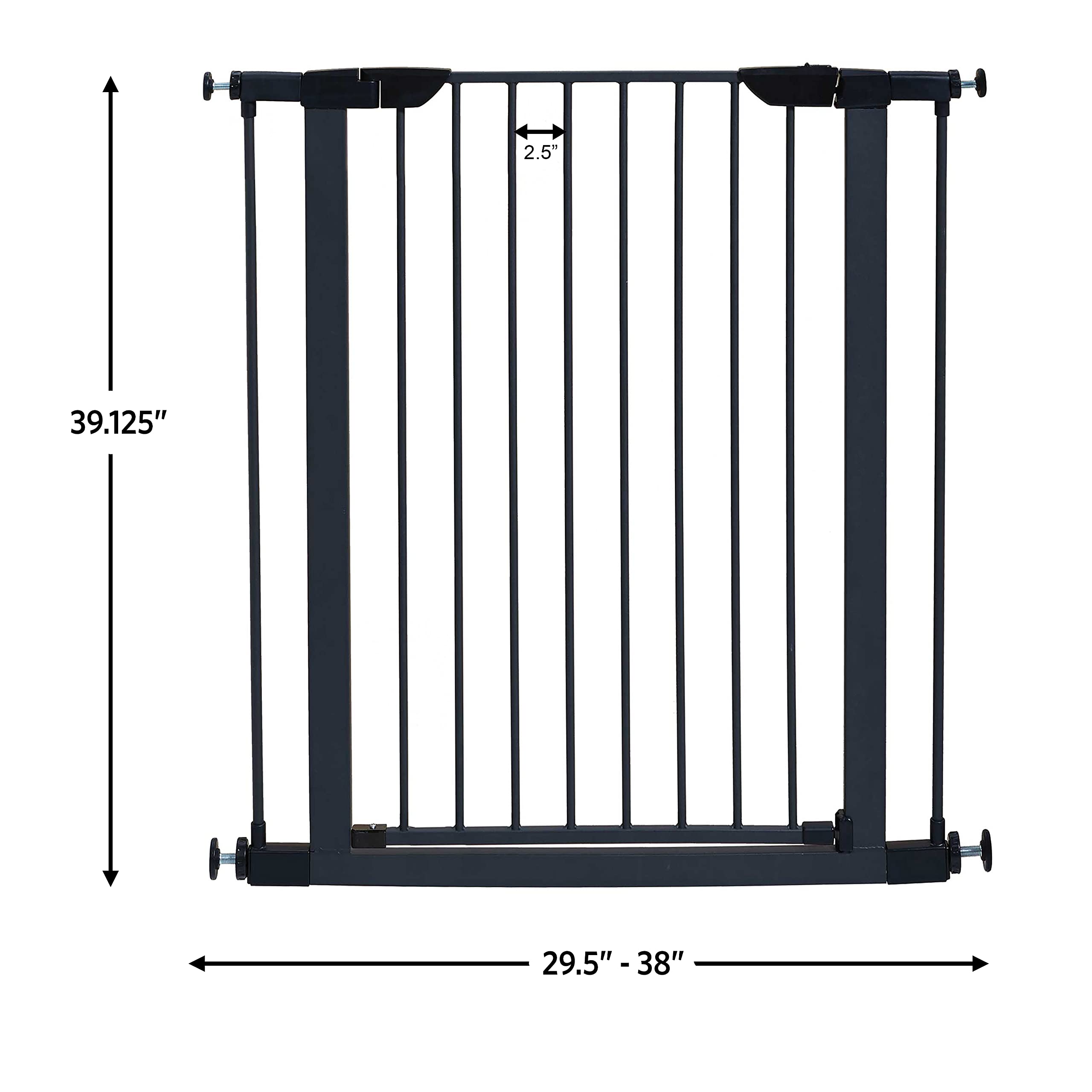 MidWest Homes for Pets 39 Inches Tall Walk-Through Steel Pet Gate, Pressure Mounted Dog Gate Measures 29 - 38 Inches Wide & Includes two 3-Inch-Wide Extensions, Graphite