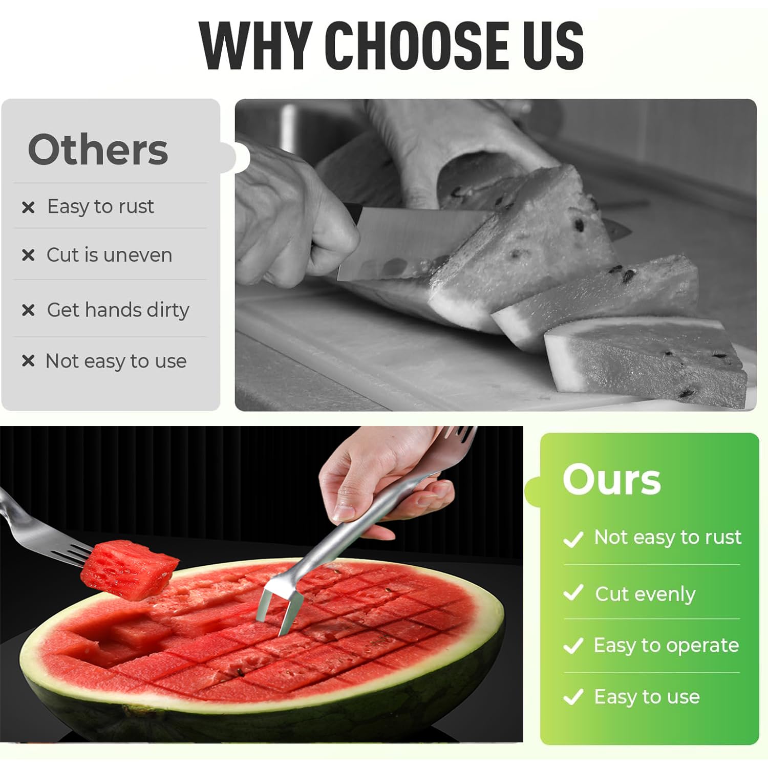 2 in 1 Fruit Cutter and Fork, 2025 New Stainless Steel Watermelon Fork Slicer Cutter, Summer Watermelon Cutter Slicer Tool Home Kitchen Gadgets (1)