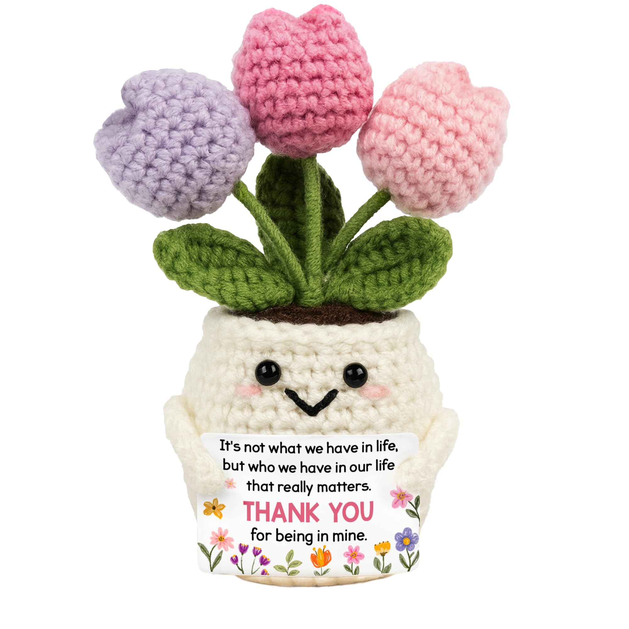 Lucagift Best Friend Friendship Gifts for Women - Funny Mothers Day Birthday Gifts for Friends, Bestie, BFF, Bestfriend, Female, Girls - 5.51'' x 4.13'' Knitted Positive Tulip Flowers Friend Crochet