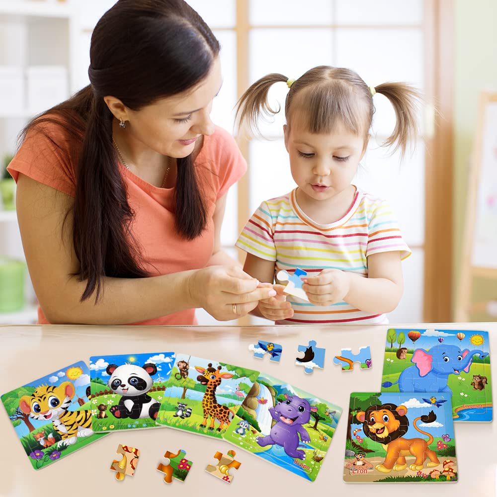 Puzzles for Kids Ages 3-5 Toddler Wooden Toys Montessori Learning Education Preschool Sets Gift for Boy Girl 3 4 5+ Years Old, Pack of 6 (20 Pieces)