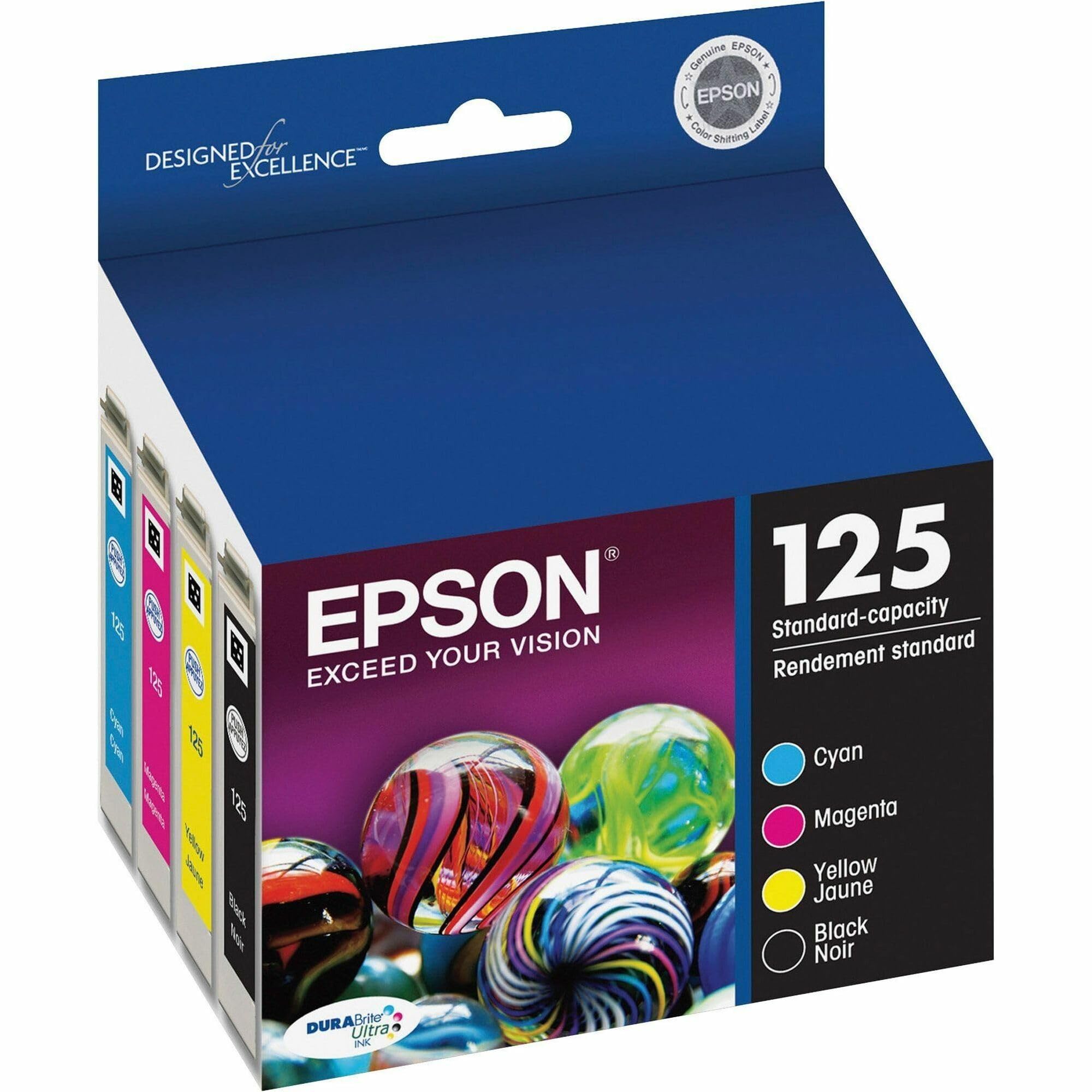 EPSON 125 DURABrite Ultra Ink Black & Color Cartridge Combo Pack For Stylus NX-125, NX-127, NX-130, NX-230, NX-420, NX-530, NX-625, WorkForce WF-320, WF-323, WF-325, WF-520