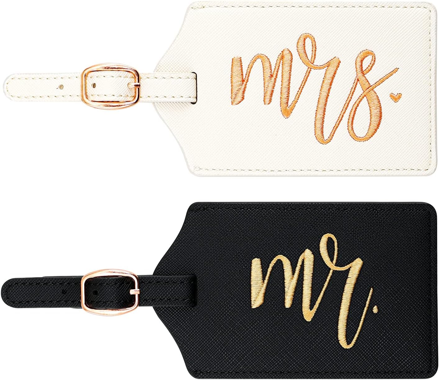 CHOIEO Mr and Mrs Luggage Tags, Bridal Shower Gift Honeymoon Gifts Wedding Gifts for Bride, PU Leather Travel Tags with Name ID Address Card (White&Black)