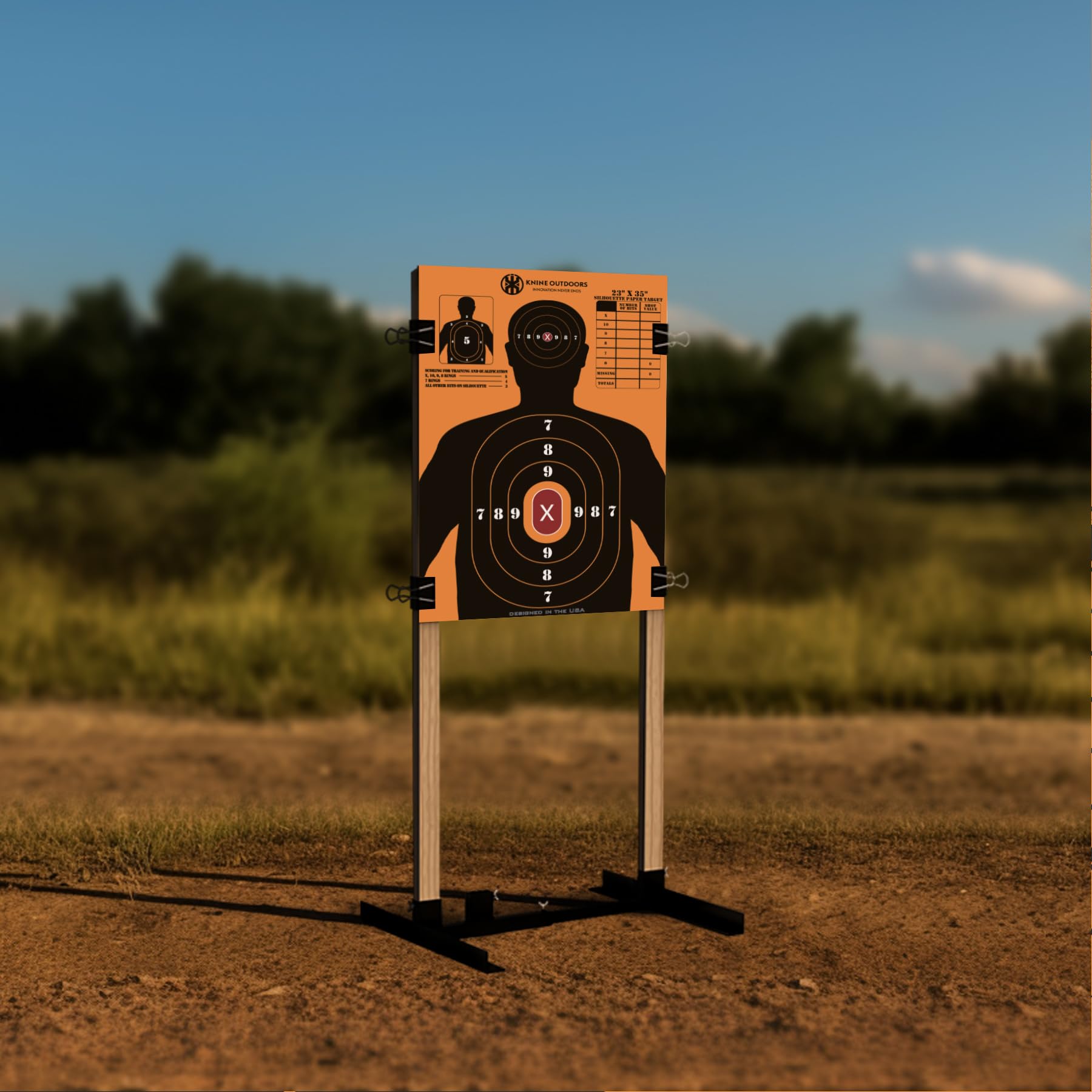 KNINE OUTDOORS Shooting Paper Targets for Shooting Range, 23 x35 inch, Bulk for Hunting, Handguns, Pistols, Rifles, Silhouette with Red Bullseye, Orange Design (10 Pack)