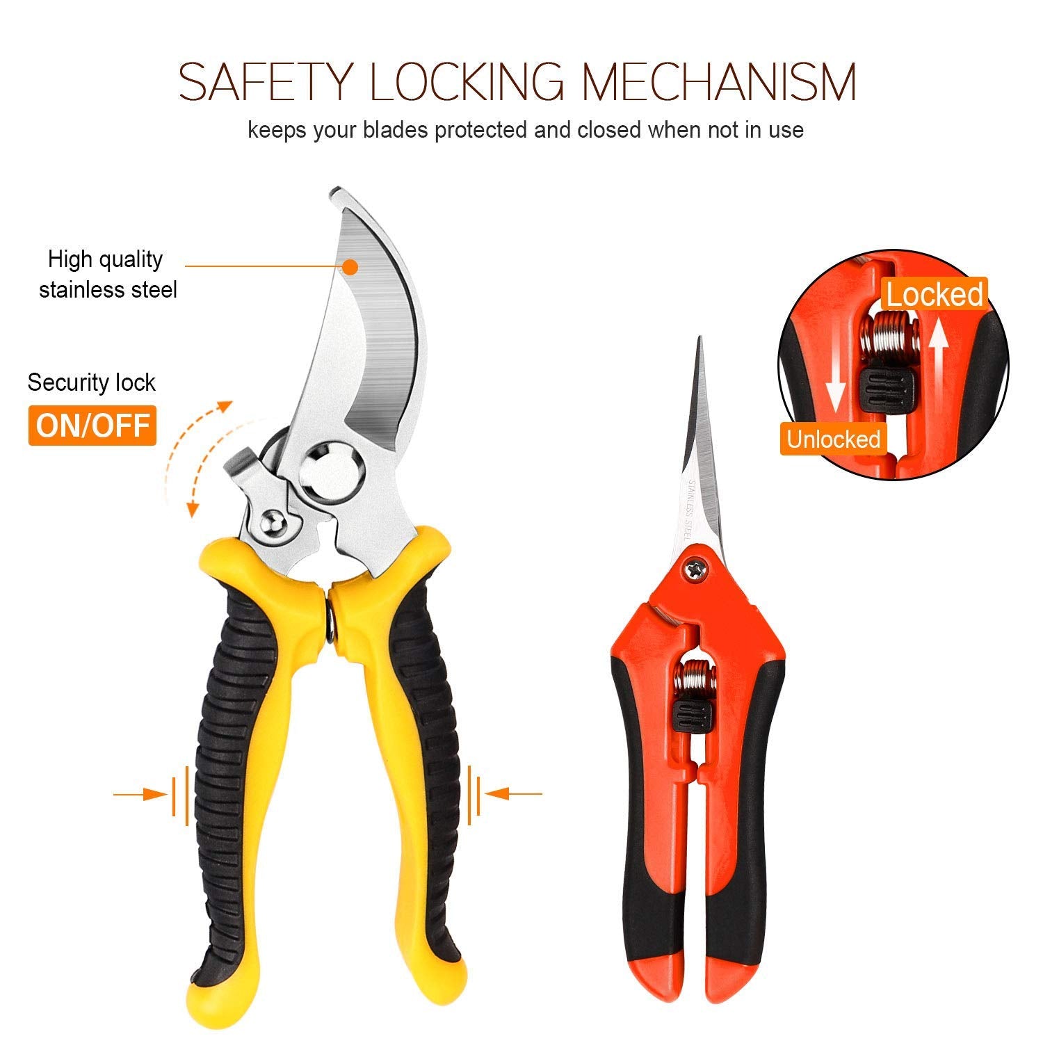 3 Pack Garden Pruning Shears Stainless Steel Blades Handheld Pruners Set with Gardening Gloves