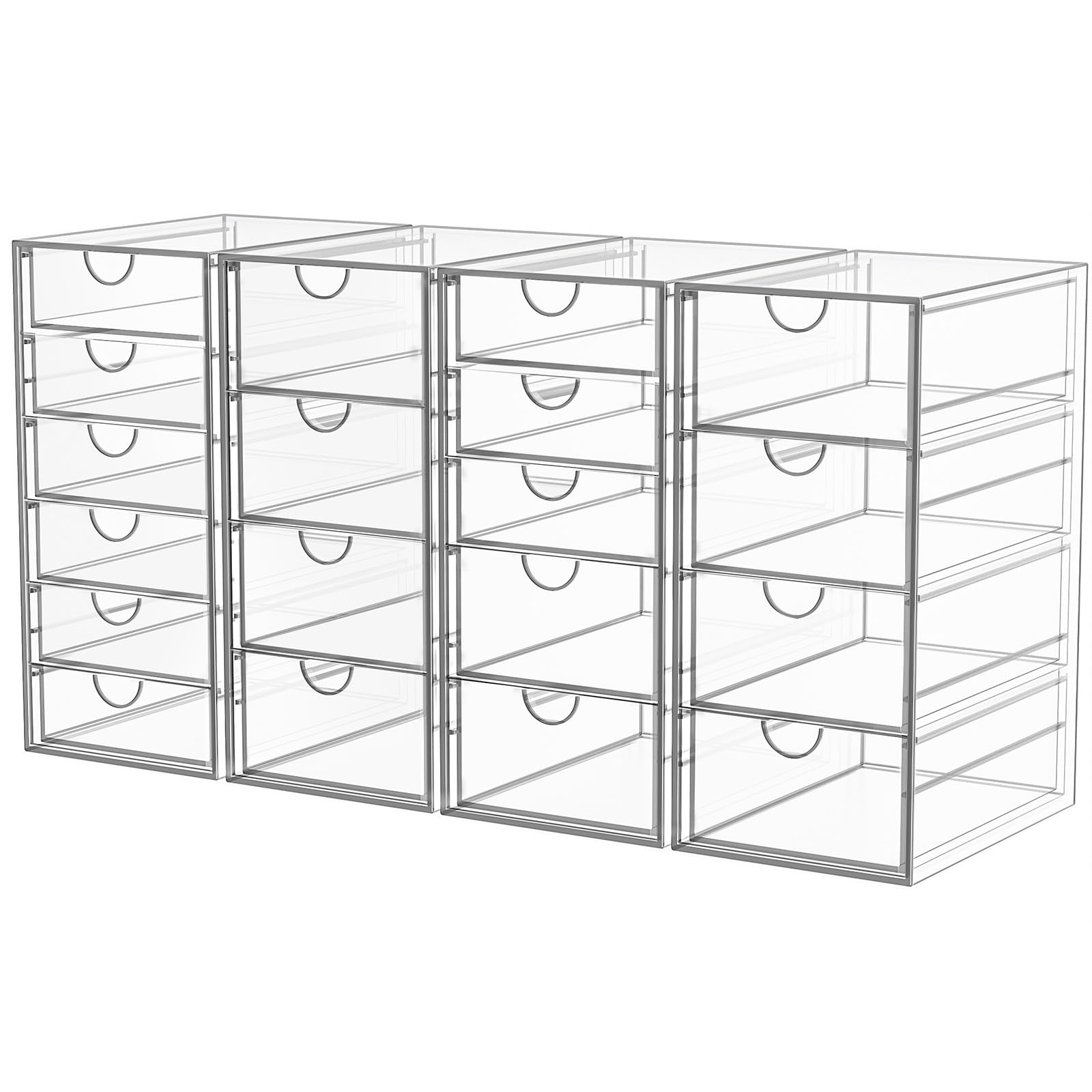 YFXCVSL Acrylic Makeup Organizer with 19 Drawers, 4 Pack Clear Storage Drawers, Bathroom Makeup Organizer for Palettes, Cosmetic, and Beauty Supplies,Ideal for Vanity, Cabinet,Desk Organization