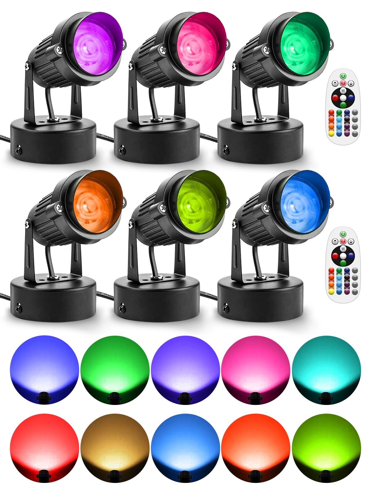 ZUCKEO RGB Spotlights Indoor LED Up Lights with Remote, 120V 10W Halloween Christmas Uplighting Indoor Spot Light, 4.92FT Code Plug in Accent Flood Light Color Changing Landscape Lighting(6Pack)