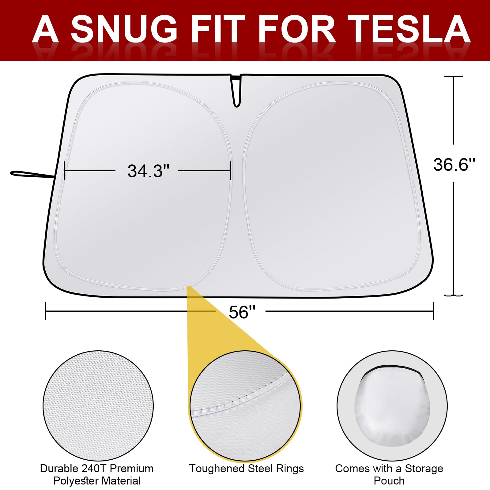 Car Windshield Sunshade for Tesla Model Y/3 - Folding Front Window Sun Shade Cover with Upgraded UV Protection Fabric, Professional Accessories for Tesla Model 3/Y 2016 to 2024 with a Storage Bag