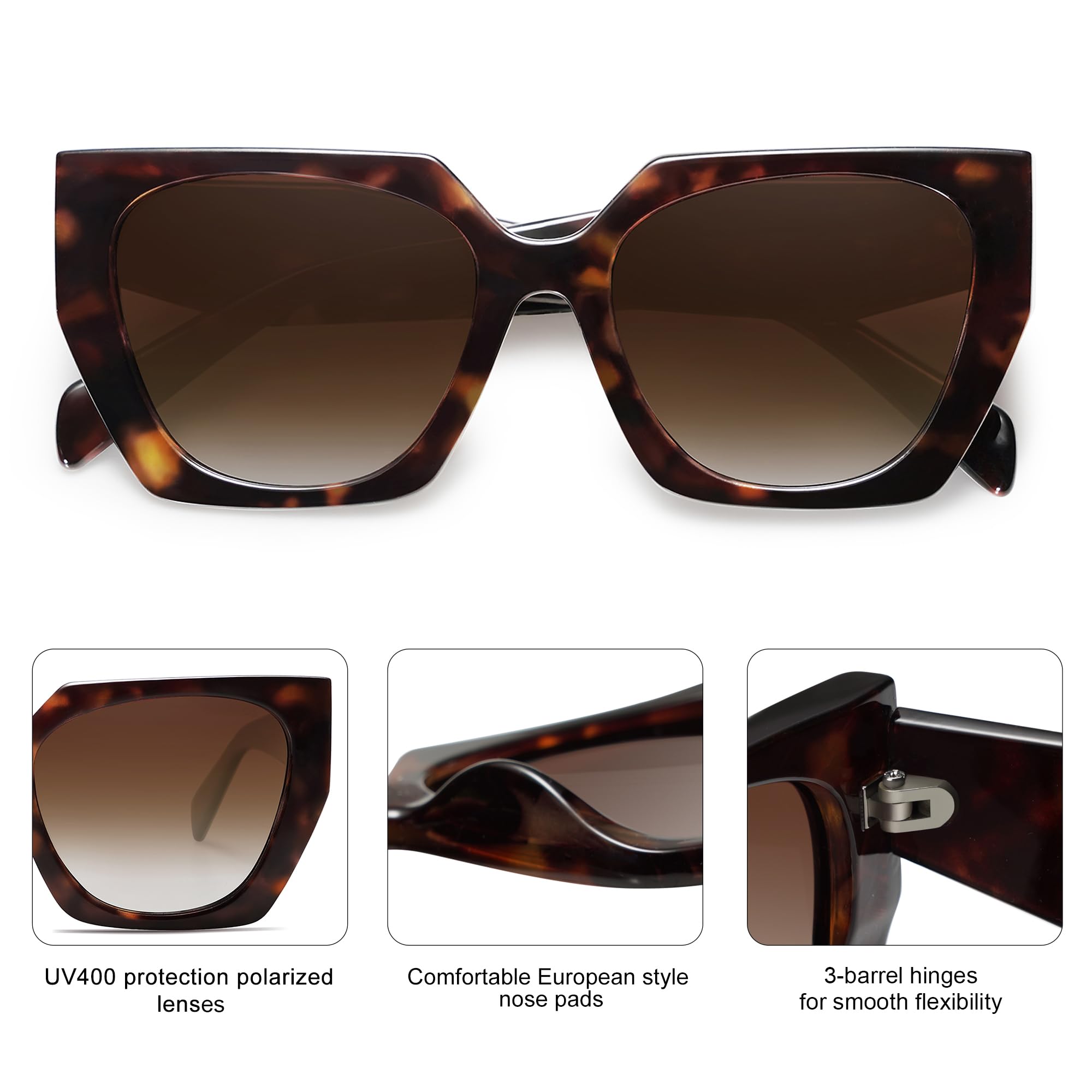 SOJOS Large Oversized Polarized Sunglasses for Women, Big Designer Womens Trendy Square Shades SJ2205, Dark Tortoise/Brown