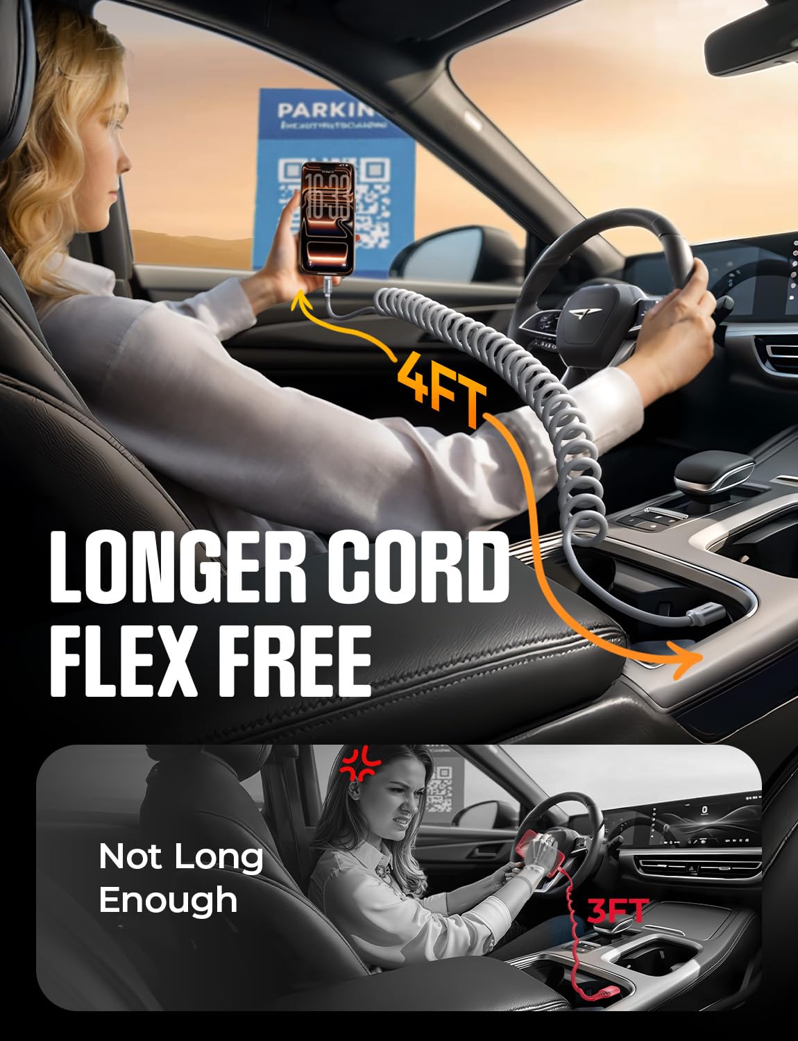 LISEN Coiled USB C Cable, 2 Pack for Android Auto & CarPlay Cable, Short USB A to USB C Cable Compatible with iPhone 17/16/15, Samsung Galaxy S25/S24/S23 A15/A14, Google Pixel 9/8, Space Gray 4FT