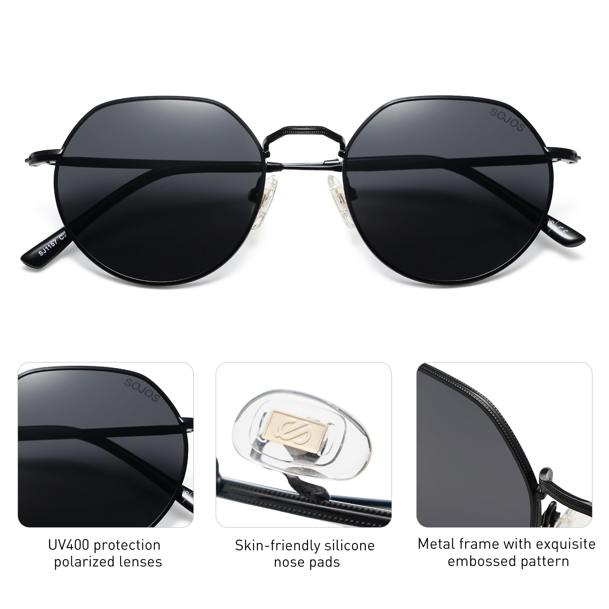 SOJOS Round Polygon Polarized Sunglasses for Women Men Retro Classic Vintage Panto Shades SJ1157