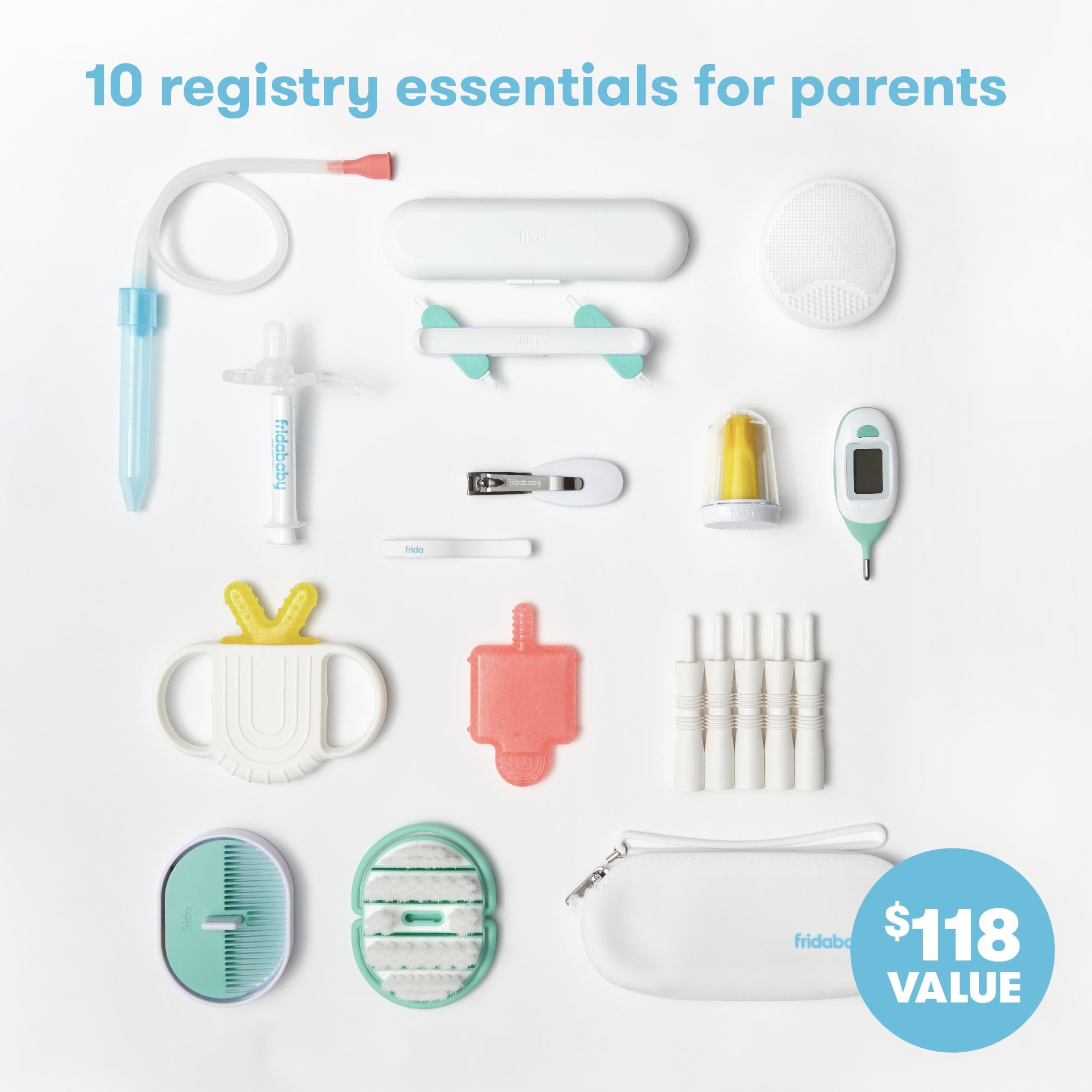 Frida Baby Ultimate Baby Kit | Baby Essentials Gift Set Includes Wellness, Sick Day, Gas Relief Essentials, Grooming Tools & Teething Toys