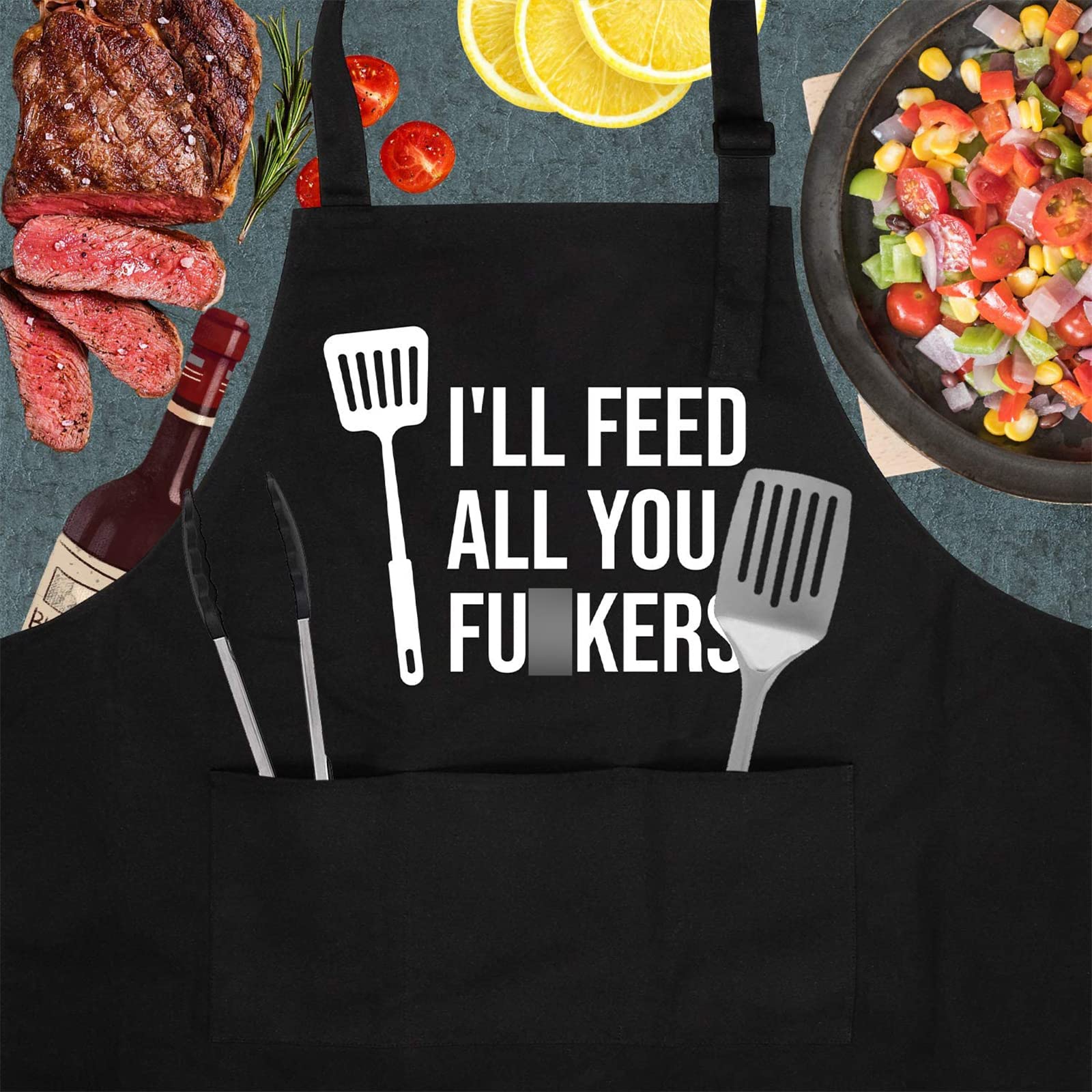 Miracu Funny Cooking Aprons for Men Women - Dad Gifts, Funny Gifts for Men Mom - Fathers Christmas, Birthday Gifts for Dad Step Dad Brother Boyfriend Husband - Cool BBQ Grilling Chef Apron for Men