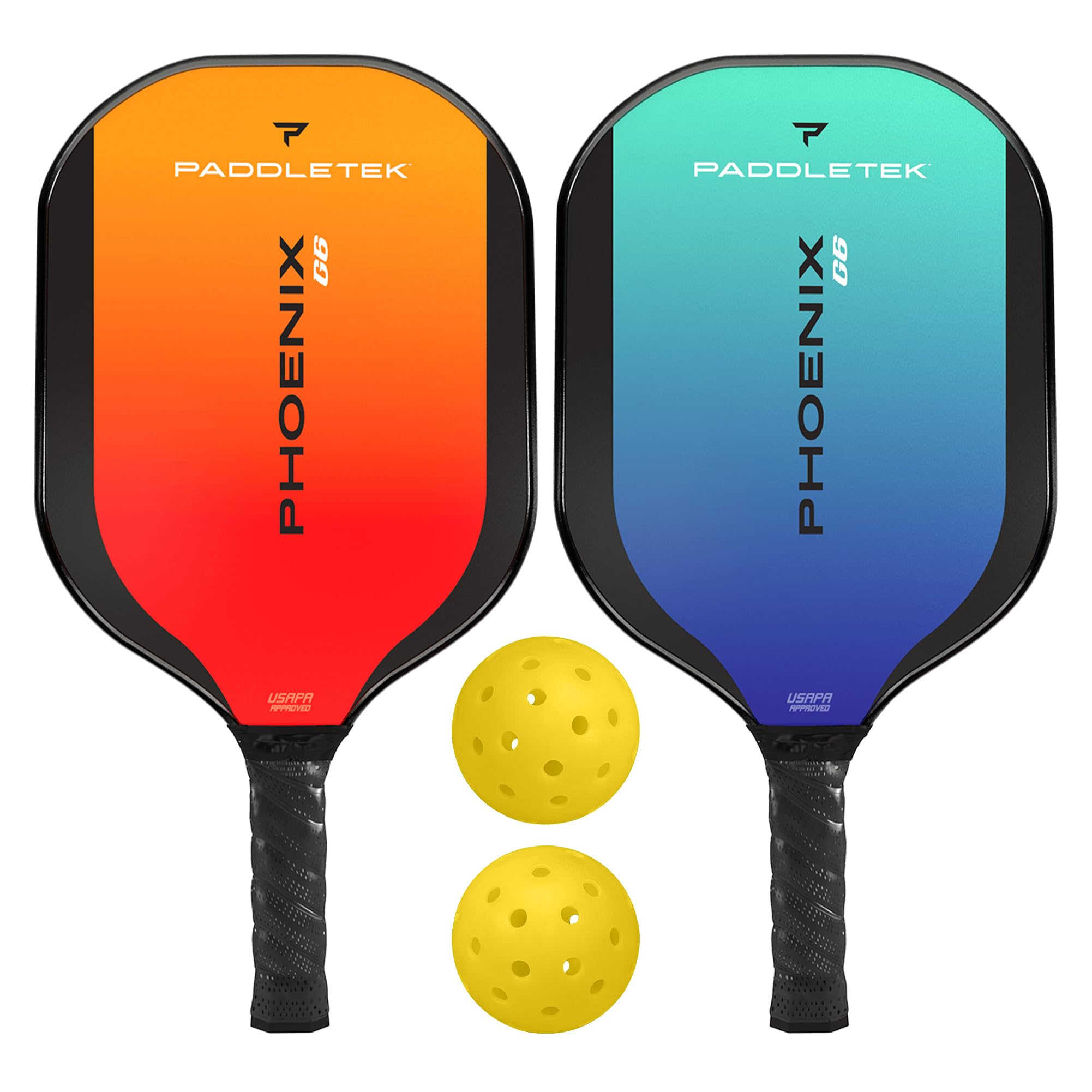 Paddletek Phoenix G6 Pickleball Set | Includes 2 Pickleball Paddles & 2 Outdoor Balls | Pro Pickleball Paddle with Honeycomb Core, Polycarbonate Surface, Graphite PolyCore & High Tack Grip | USAPA