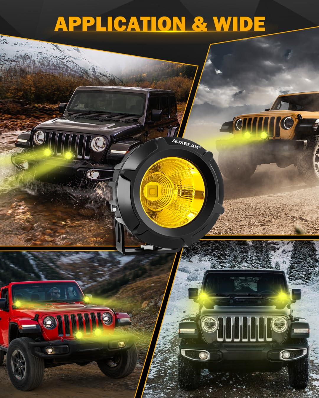 Auxbeam Amber Fog Lights, 3.5 Inch 50W Round Led Offroad Light 5000LM Yellow Round Led Pods with Wiring Harness Kit, Spot Flood Combo Driving Lights for Truck ATV UTV Motorcycle Off-Roading