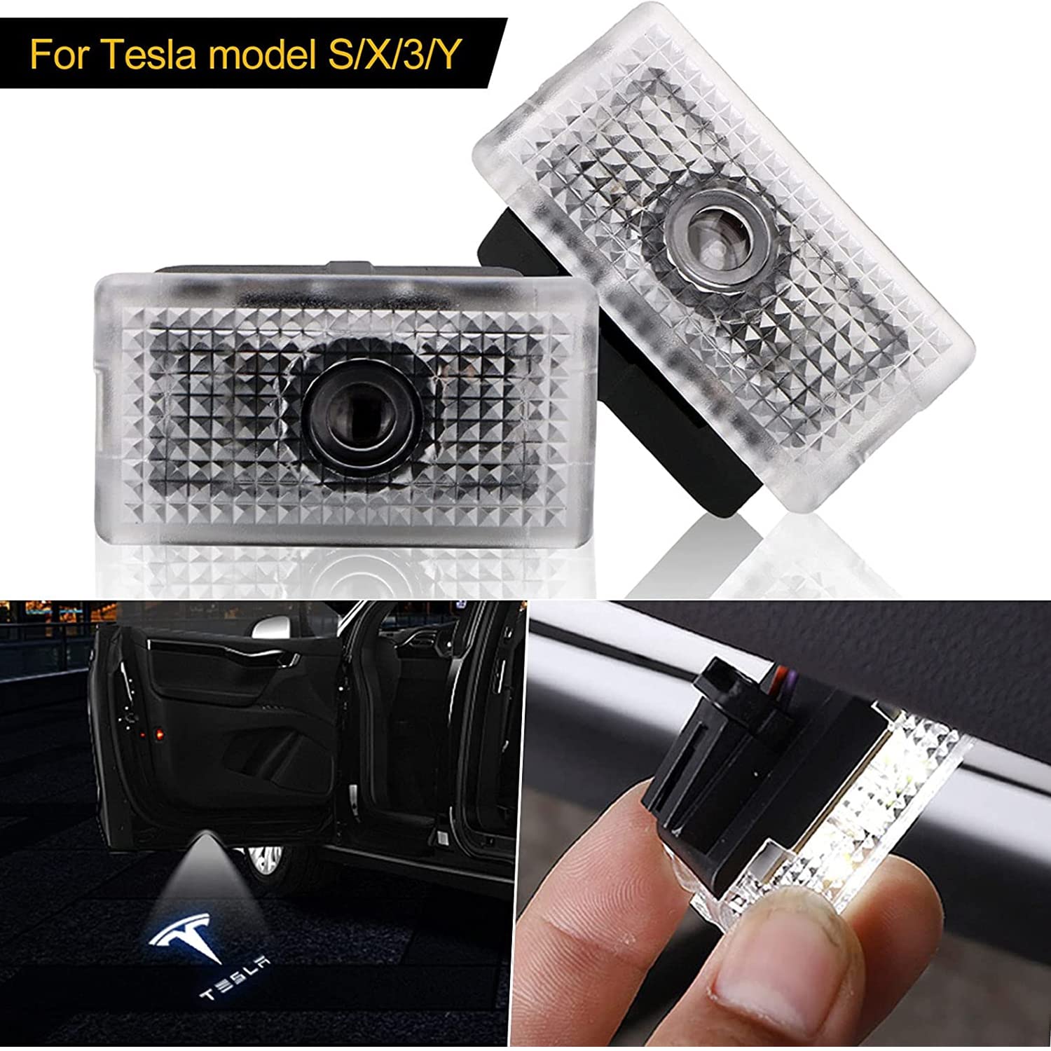 Meagkka Car Door Lights for Model S/3/X/Y Logo Projector 4 Pack Tesla Puddle Lights LED Welcome Lights Ghost Shadow for Model 3/S/Y/X Accessories
