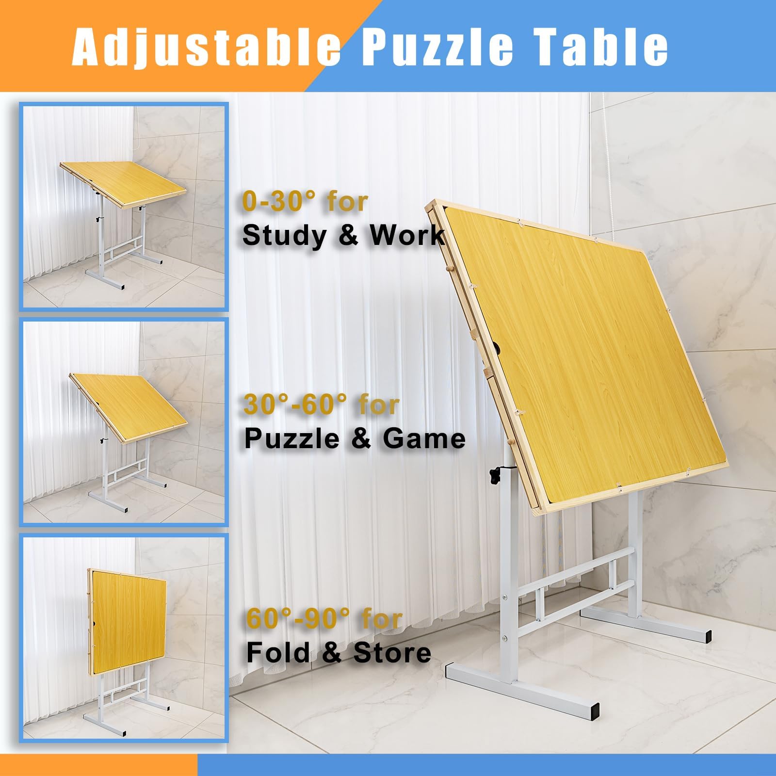 Fanwer Adjustable Puzzle Table with Drawers 1500 Piece, Angle & Height Adjustable Jigsaw Puzzle Table with Metal Legs | 35"x26" Tilting Puzzle Board for Adults and Children, for Birthday