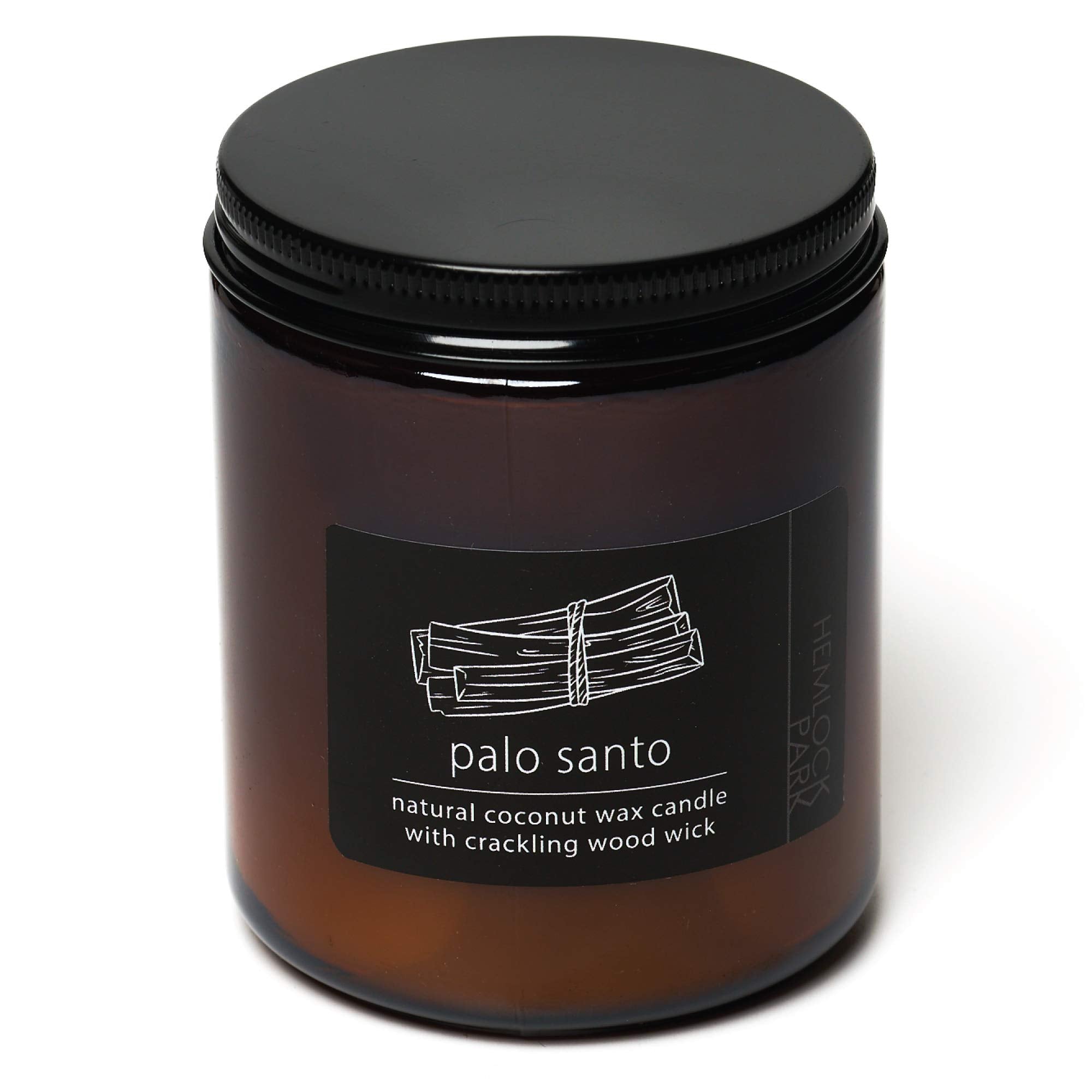 Hemlock Park Crackling Wood Wick Candle Handcrafted with Natural Coconut Wax and Essential Oils (Standard 8 oz, Palo Santo)