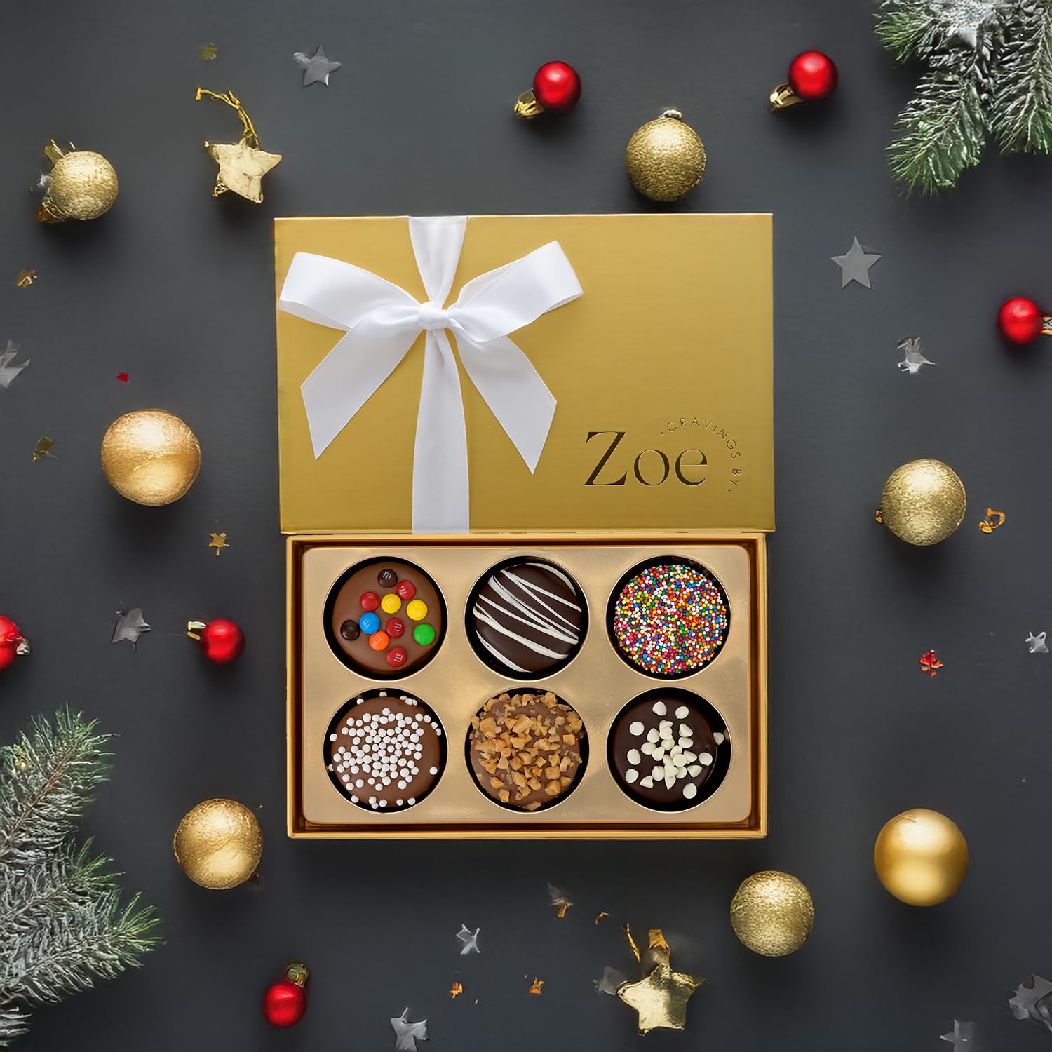 CRAVINGS BY ZOE Gourmet Chocolate Covered Cookies Gift Basket | 6 Piece | Kosher Milk & Dark Belgian Chocolate Food Gift Box | Birthday, Christmas, Holiday, Thank You Gifting Men Women Mom Dad Family