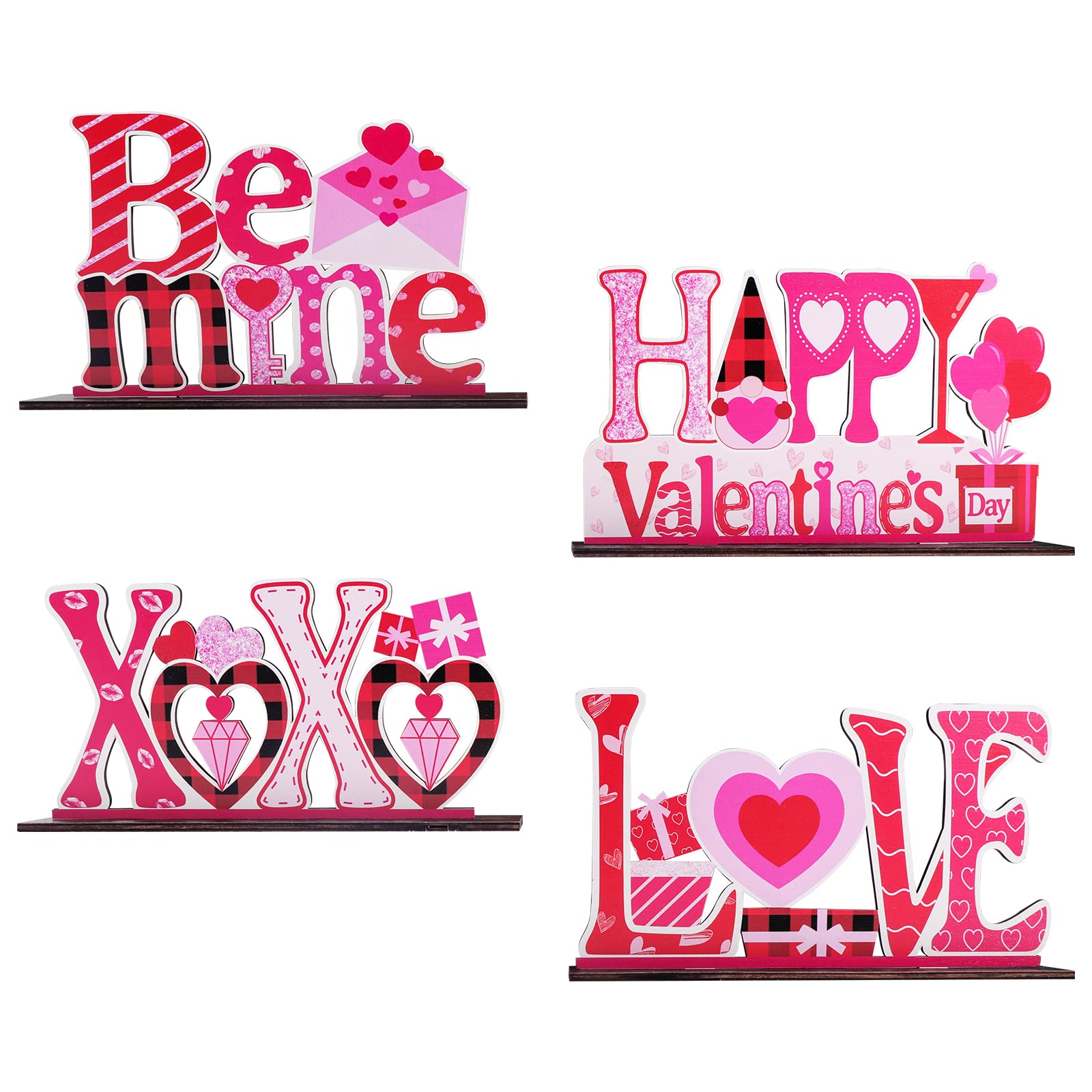 Valentines Day Decor Love Tabletop Centerpiece Signs, 4Pcs Valentines Day Deacor Wooden Table Sign, Romantic Valentines Day Decorations for the Home Table Decor Valentines Day Gifts