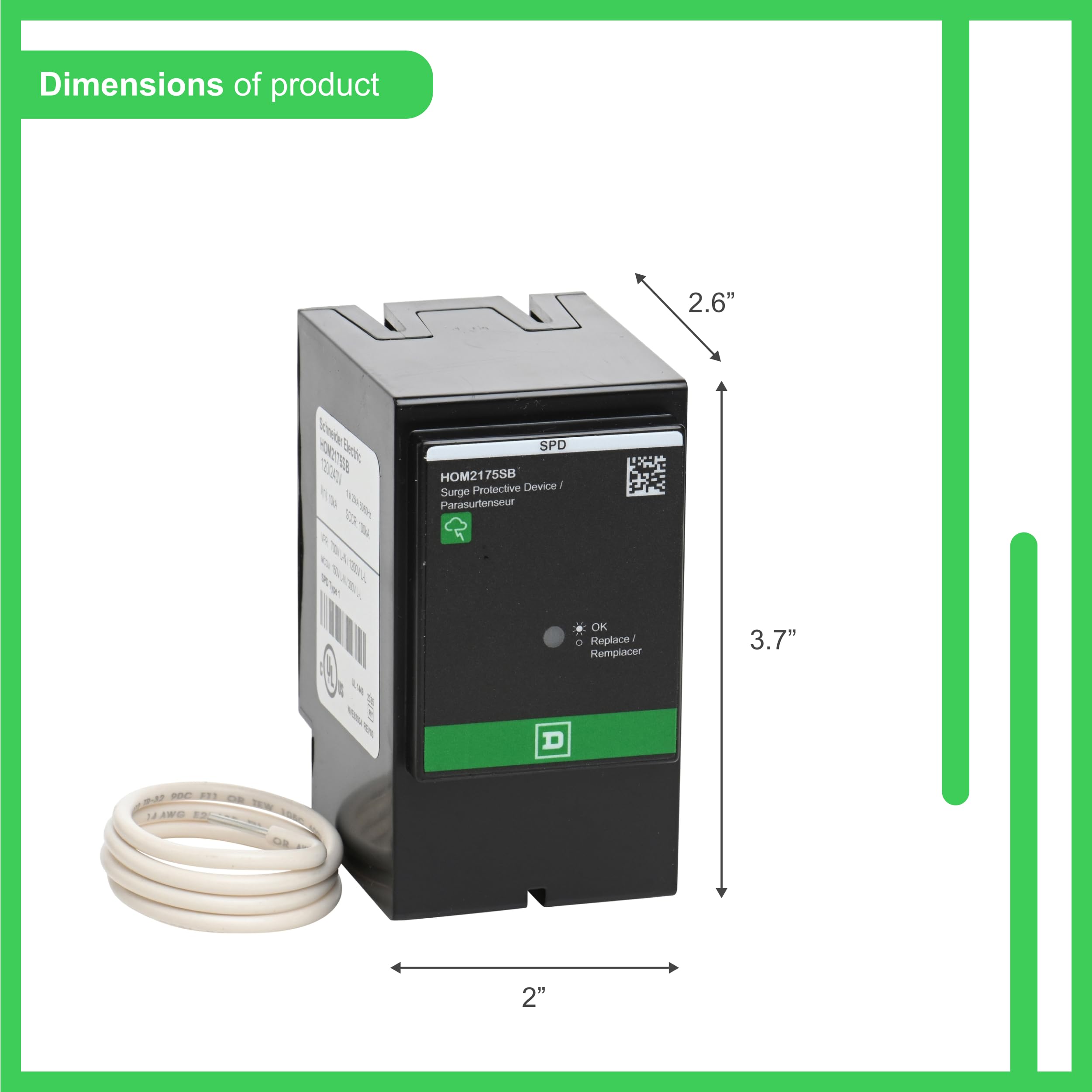 Square D by Schneider Electric HOM2175SB Homeline SurgeBreaker, Surge Protection Device, 25kA, 120/240V, 1-Phase, 3-Wire