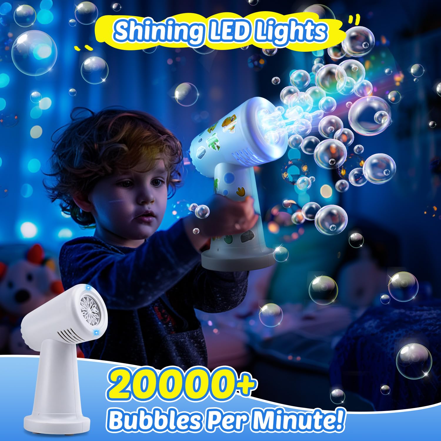 EagleStone Bubble Machine for Kids Toddlers, Automatic 90°/180°Rotation Bubble Blower,20000+ Bubbles Per Minute, Battery Operated Electric Bubble Toy for Indoor Outdoor Party,Birthday,Wedding