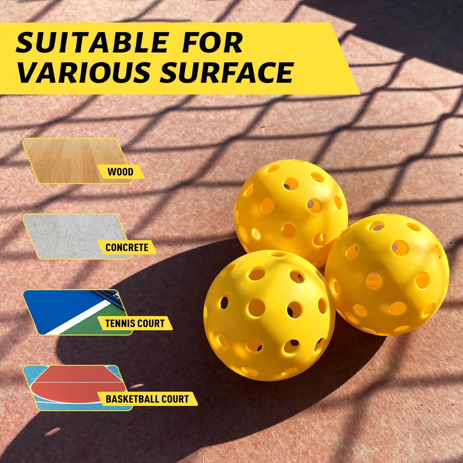 Warping Point Outdoor Pickleball Balls, 4 Pack 40 Holes Yellow PickleBalls with Mesh Bag, Meet USAPA Specifications, High Bounce Durable Practice Pickle Ball for Beginners Intermediate Player