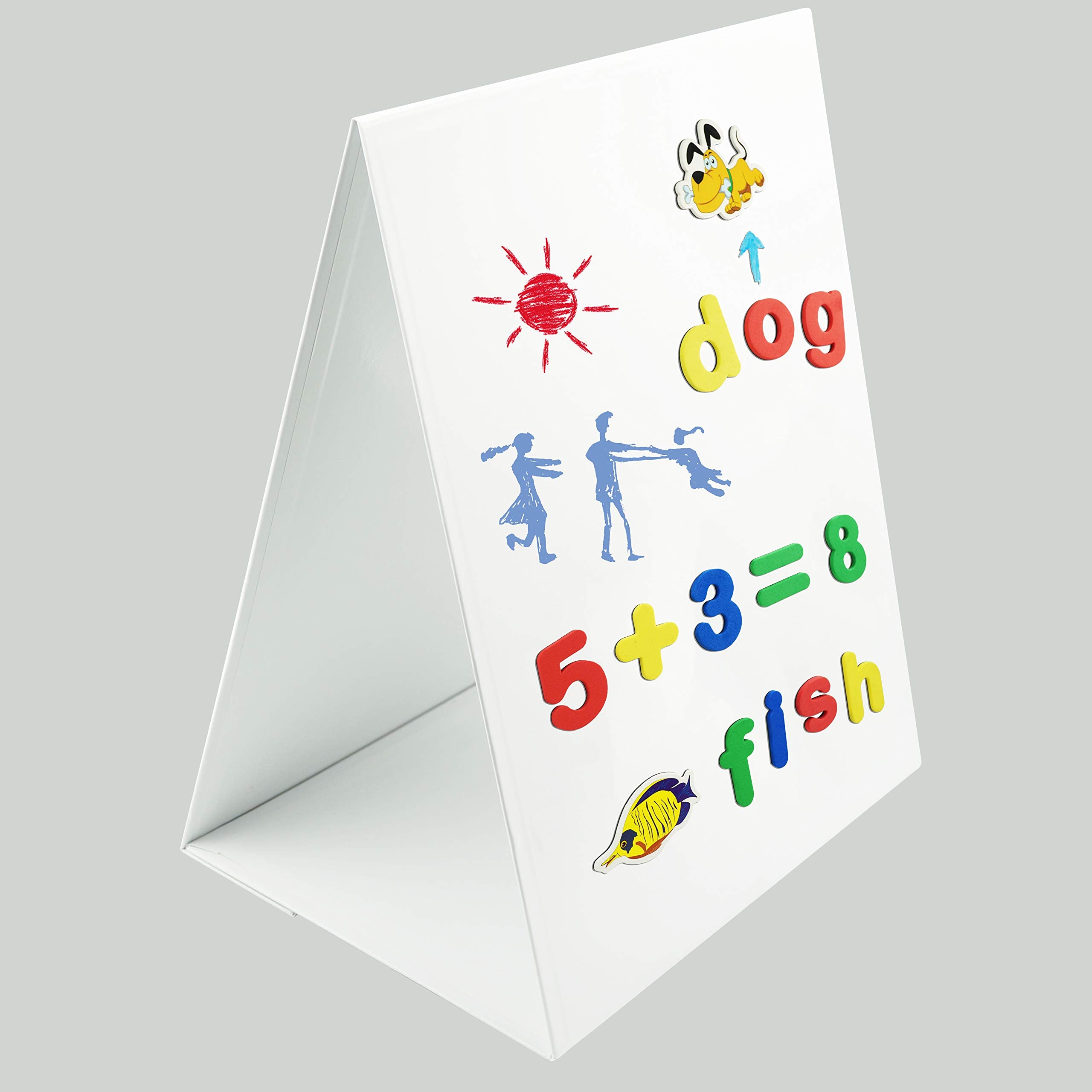 Magnetic Tabletop Desktop Easel &Whiteboard with Bonus 8X Dry Erase Markers. Double Sided and Self-Standing (16” X 12.5”)