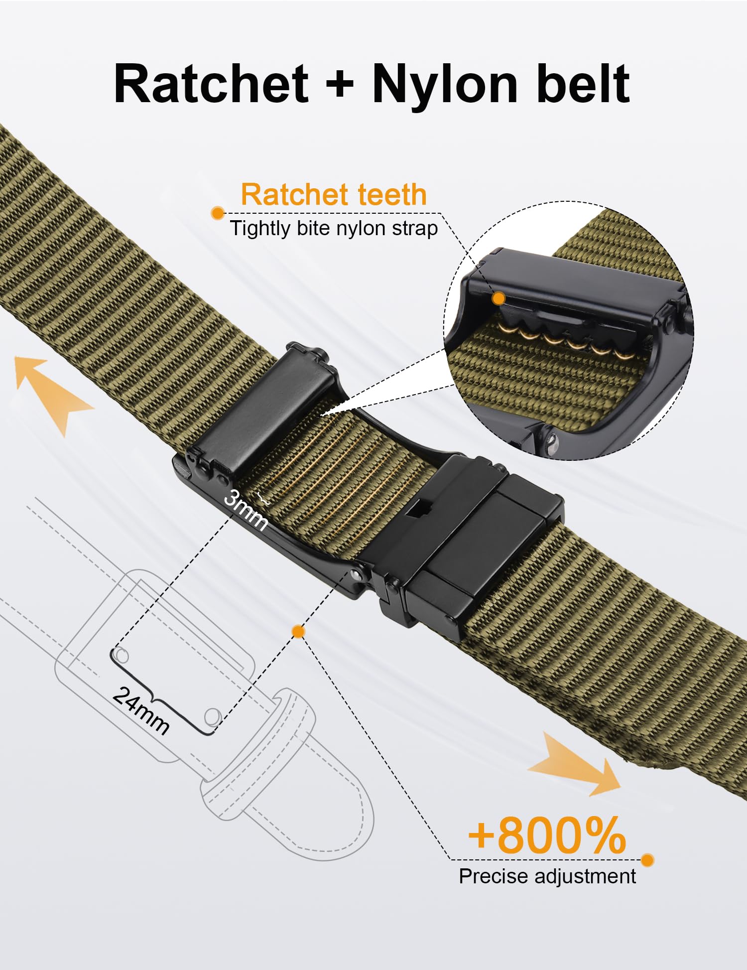JUKMO Men's Nylon Web Ratchet Belt, Casual Reversible Tactical Belt No Holes for Jeans Pants, Adjustable Trim to Fit (Coyote/Black,Medium)