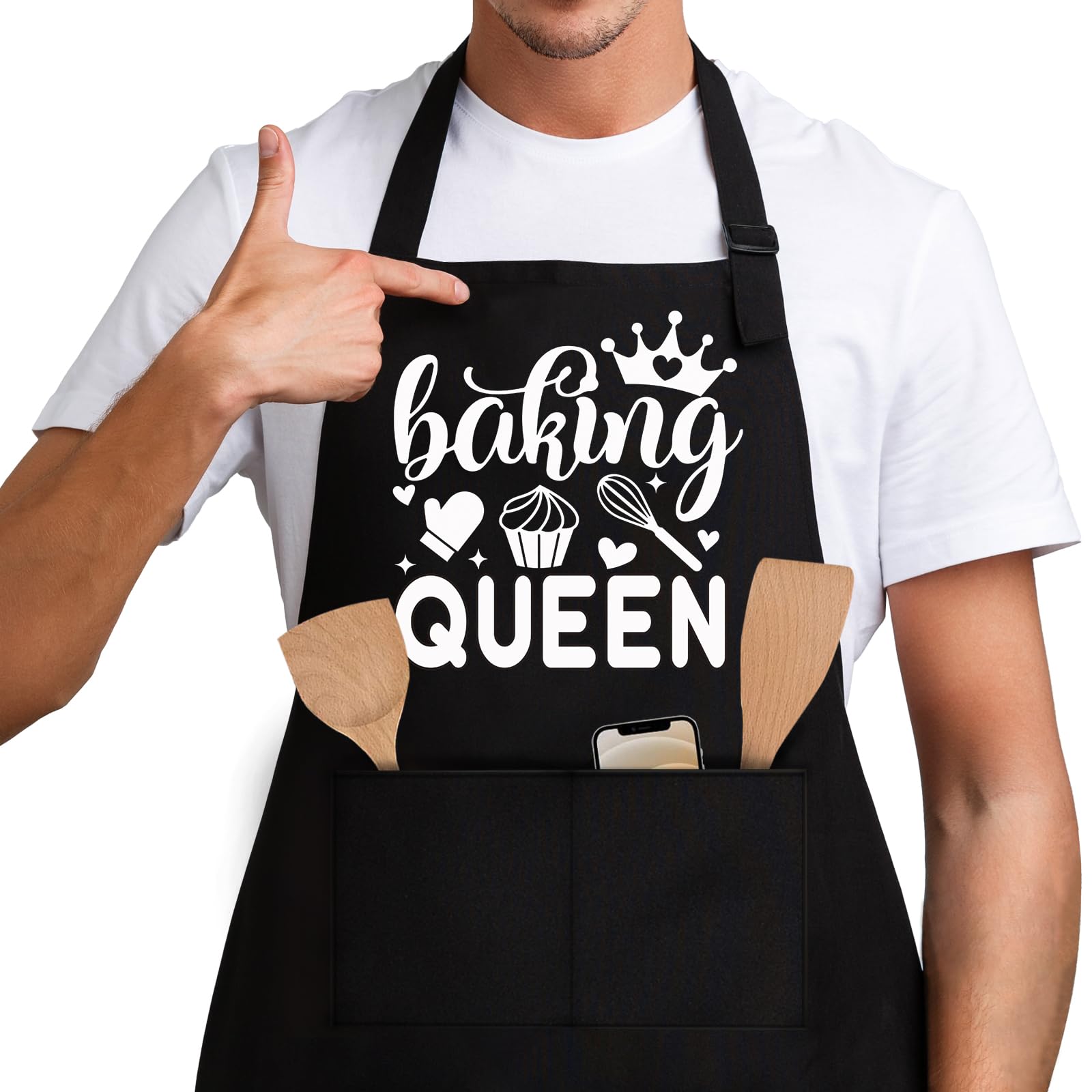 Jxubeuro Baking Queen,Funny Chef Apron,Funny Apron cooking for Women with 2 Tool Pockets,Adjustable Straps,Waterproof and OilProof,Cooking Baking Apron,Kitchen Gift for Women,Bake Lover Gift