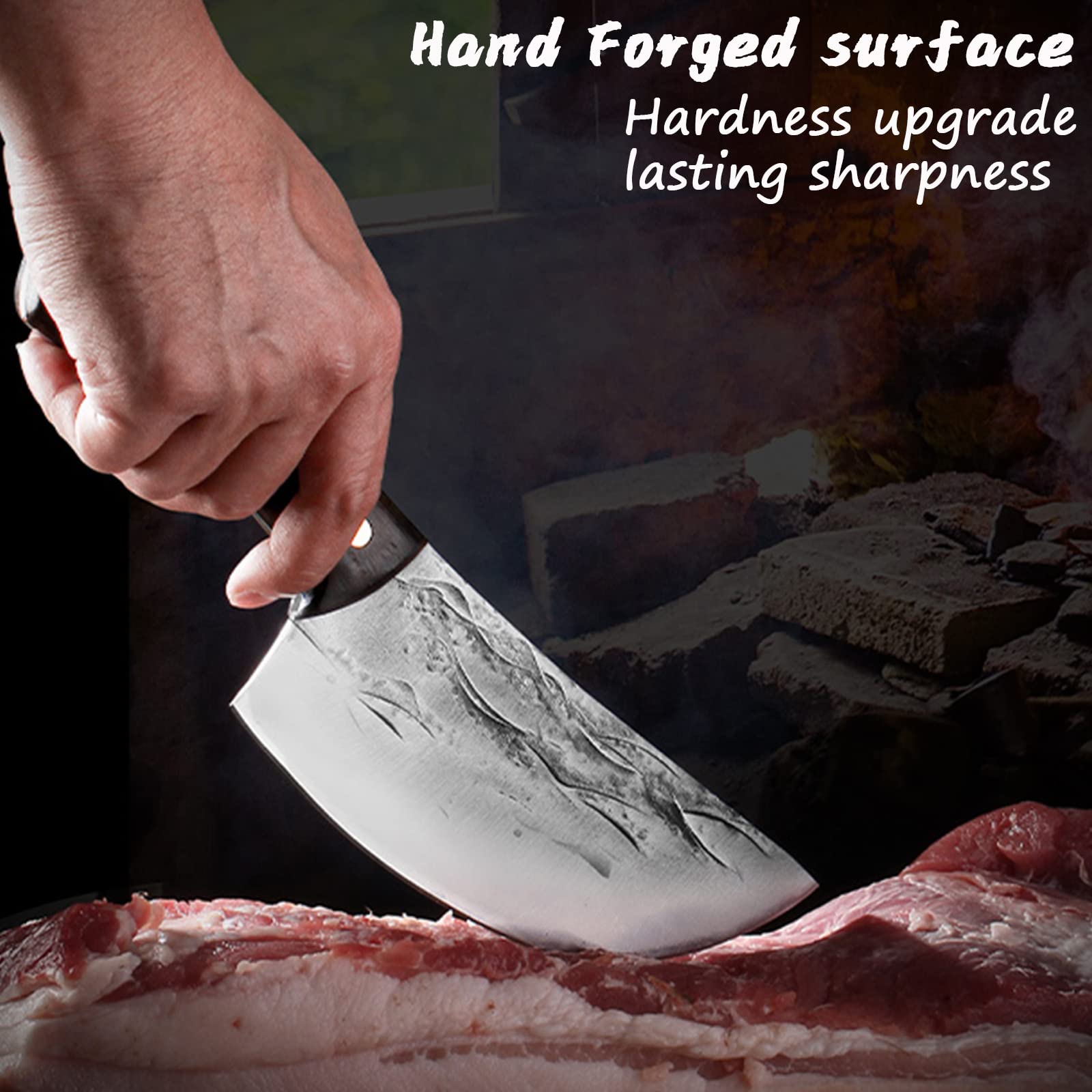 BLADESMITH Butcher Knife, Viking Boning Cleaver knife for Meat Slicing - 7'' Sharp Multi-Purpose Forged in Fire for De-Boning/Slicing/Cutting/Mincing at Slaughter House/Restaurant/Kitchen