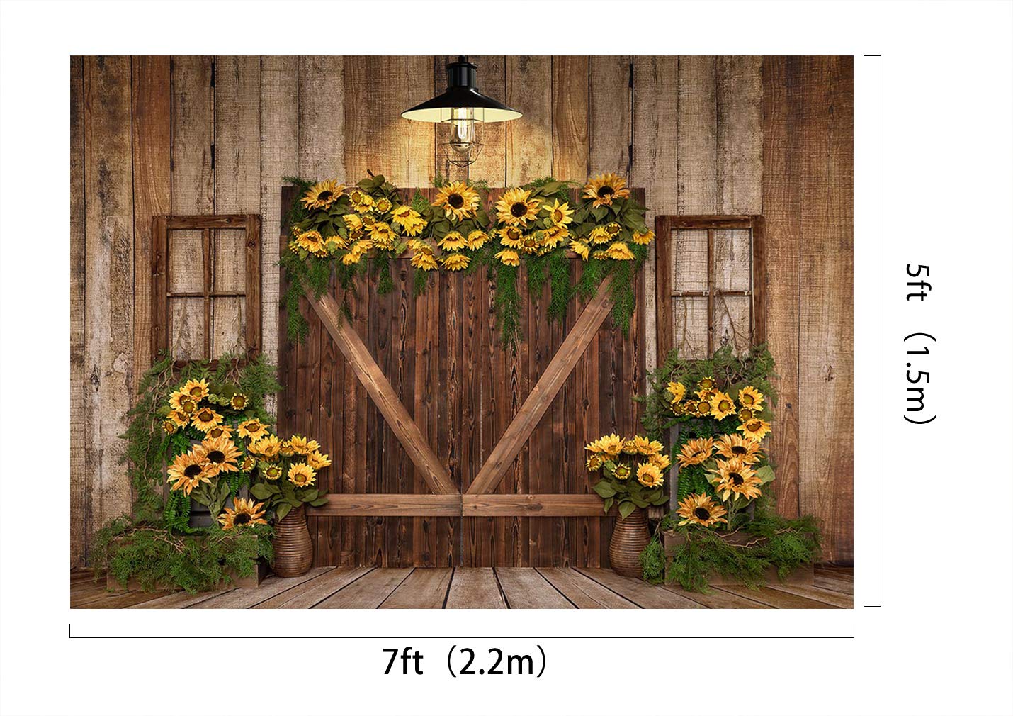 Kate 7x5ft Spring Sunflowers Photography Backdrops Farm Wood Door Photo Background Studio Children Birthday Party Cake Table Banner Baby Shower Backgrounds Props