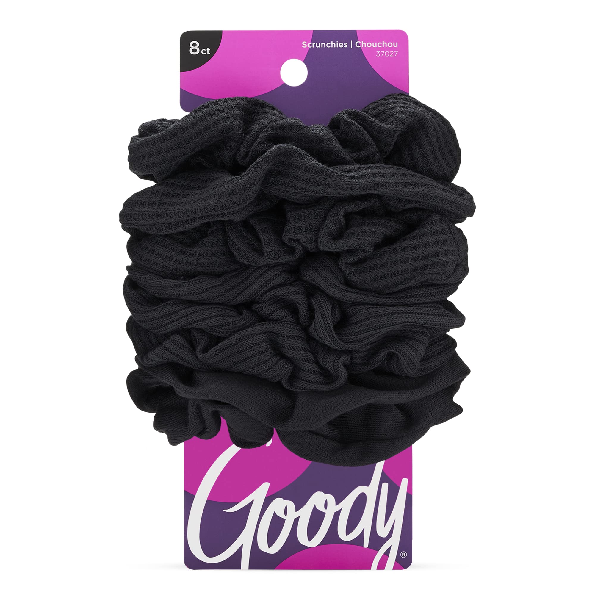 Goody Ouchless Jersey Scrunchies - 8 Ct, Black, Damage-Free, Dentless & Secure Hold Hair Ties, Gentle Hair Accessories for Women & Men, All Day Comfort, All Hair Types