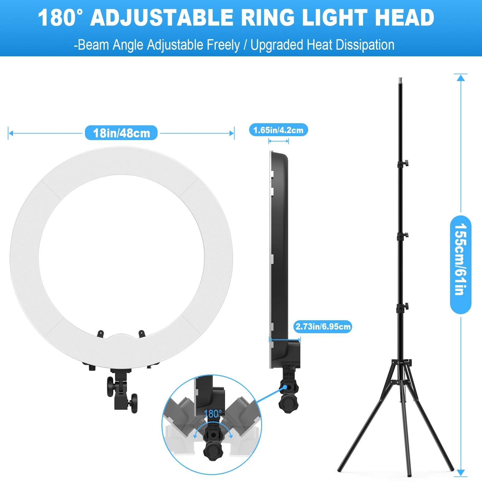 Ring Light with Stand and Phone Holder, IVISII 18 inch Ring Light，55W 5500K LED Ring Light for Live Stream/Makeup/YouTube Video, Dimmable LED Beauty Selfie Ring Light for TikTok Photography
