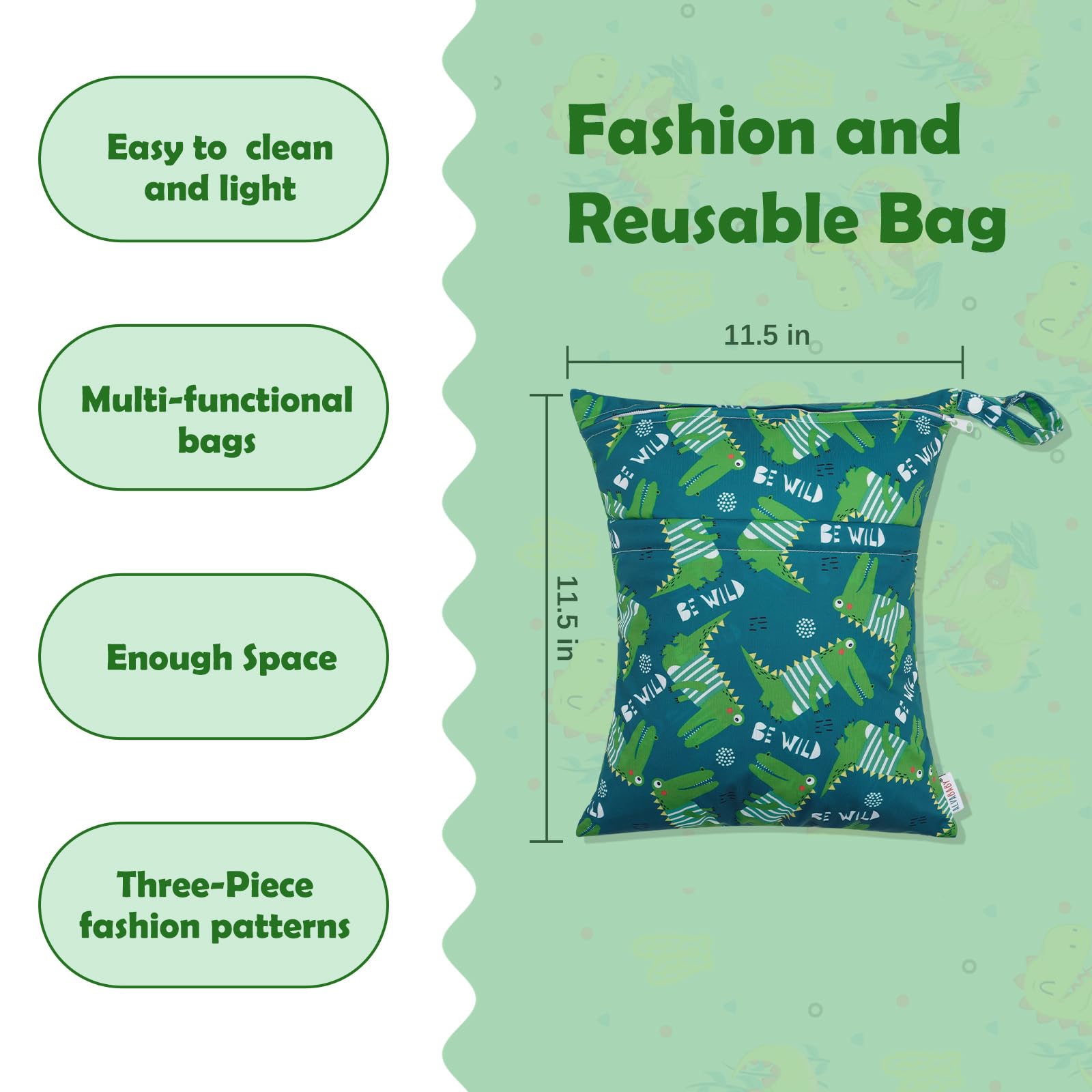 ALVA ALVABABY 3pcs Cloth Diaper Wet Dry Bags Waterproof Reusable with Two Zippered Pockets Travel Beach Pool Daycare Soiled Baby Items Yoga Gym Bag for Swimsuits or Wet Clothes 3L-ZM16A