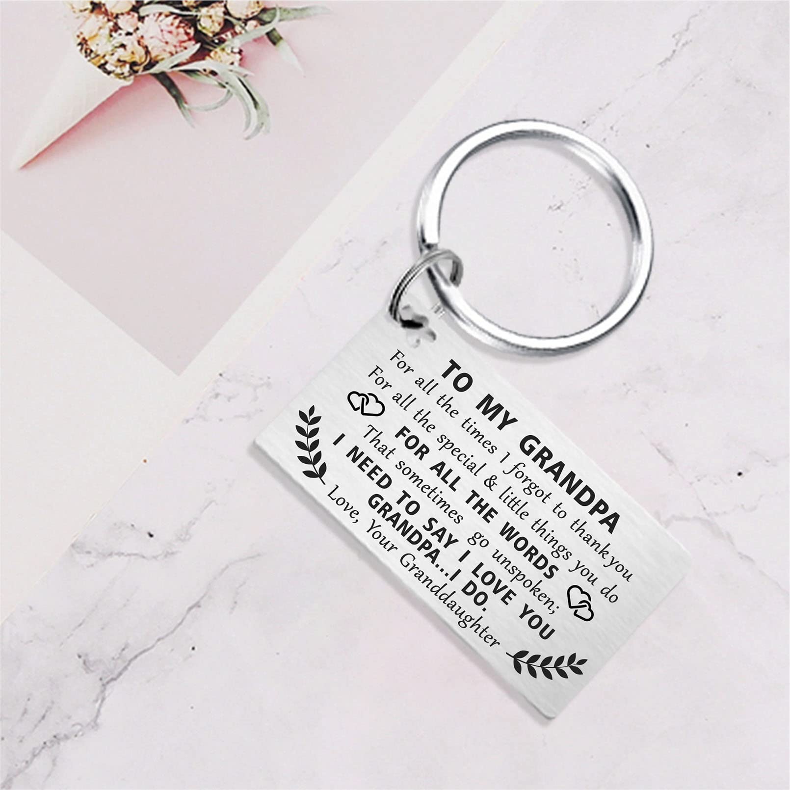 TANWIH Grandpa Gifts from Granddaughter, Grandpa Birthday Keychain, Thank You Grandfather, Best Grandpa Gifts for Father's Day Christmas