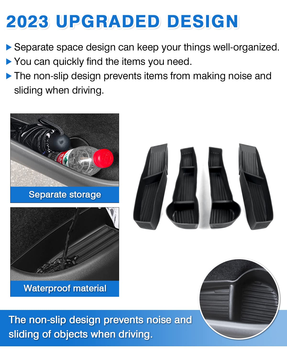 Shademax Car Door Organizer Tray for Tesla Model Y 2020-2023 - TPE Material, Black, 4 Pieces