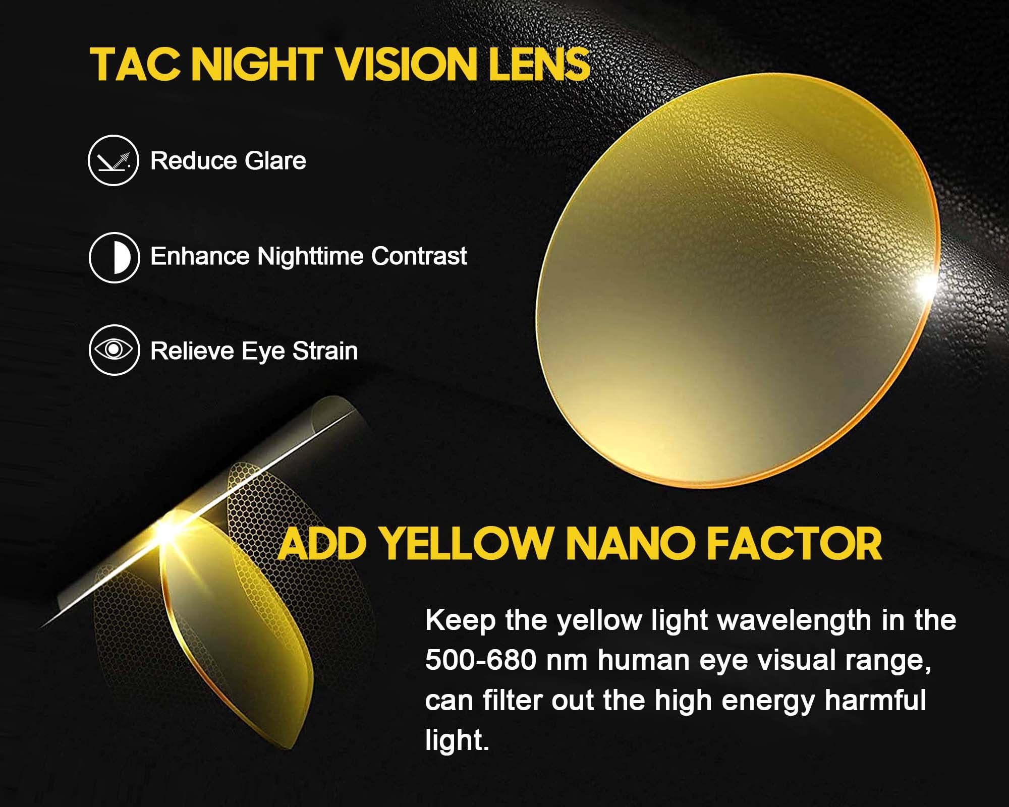 TJUTR Women's Night-Vision Glasses for Driving, Polarized Yellow Lens Reduce Glare Safety Nighttime UV Protection