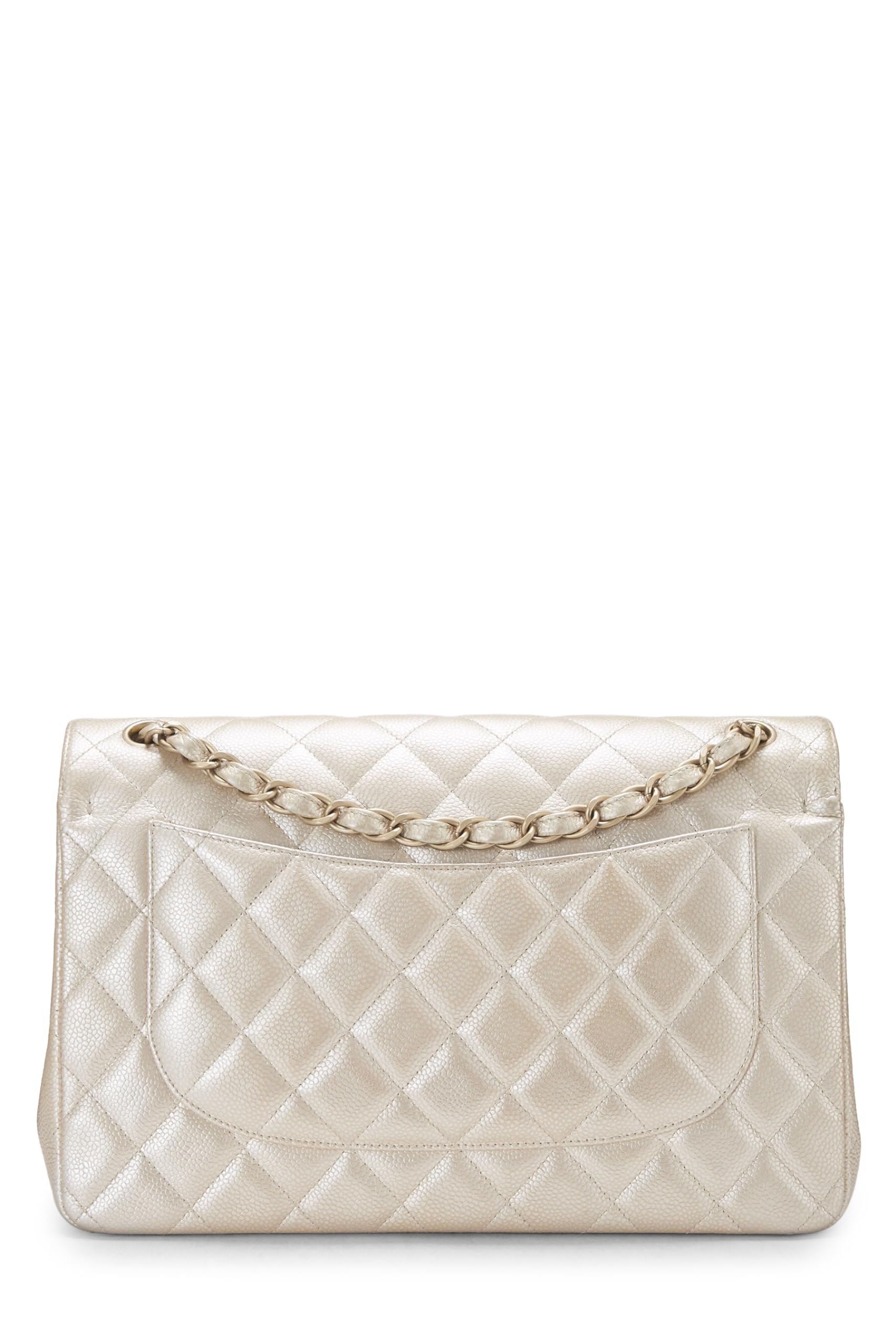 Chanel, Pre-Loved Beige Quilted Caviar New Classic Double Flap Jumbo, Beige