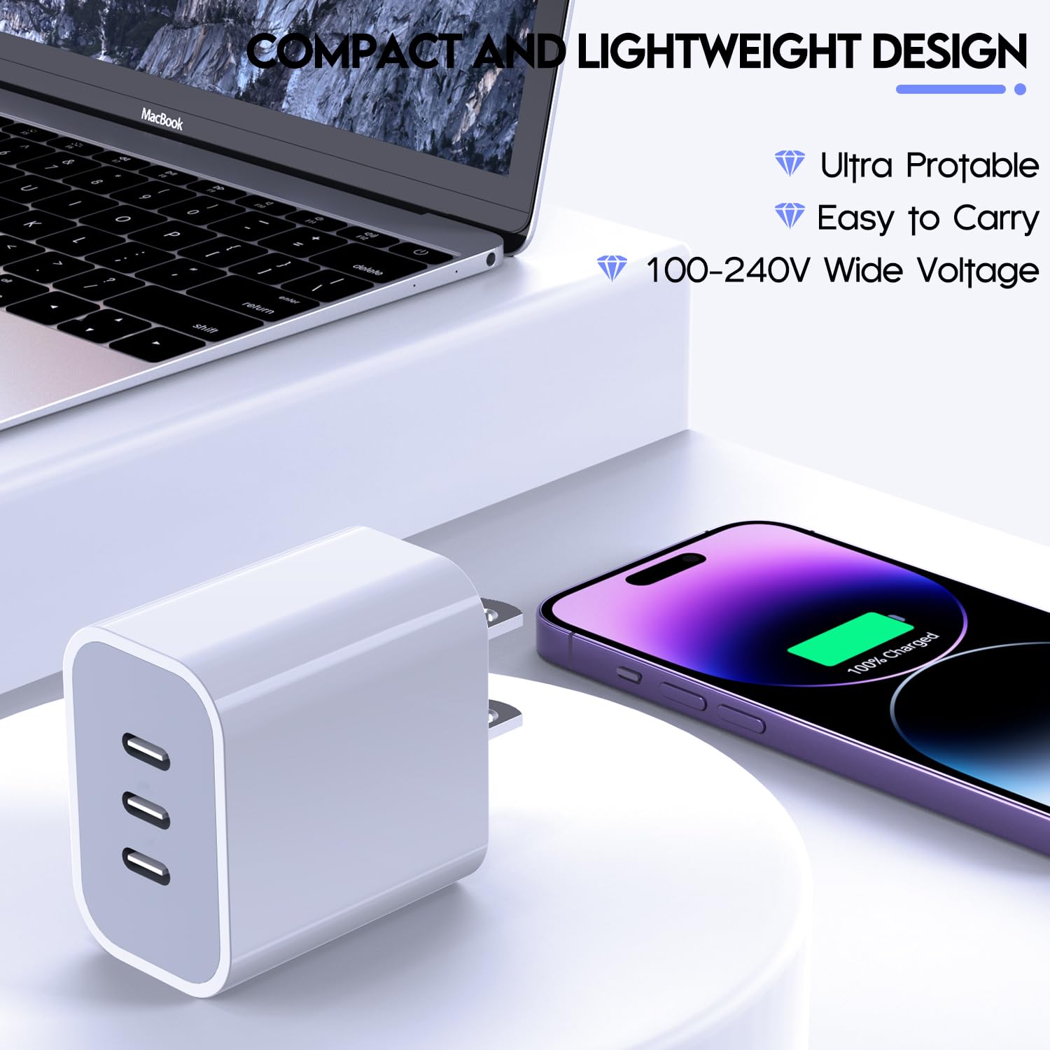 iPhone 16 Charger Block,USB C Charger [2 Pack] 35W 3-Port Wall Charger Fast Type C Charging Block PD Power Adapter for iPhone 16/16 Pro Max/15/15Pro/14/14 Pro/13 Pro Max/12/11, iPad,Galaxy,Pixel 4/3